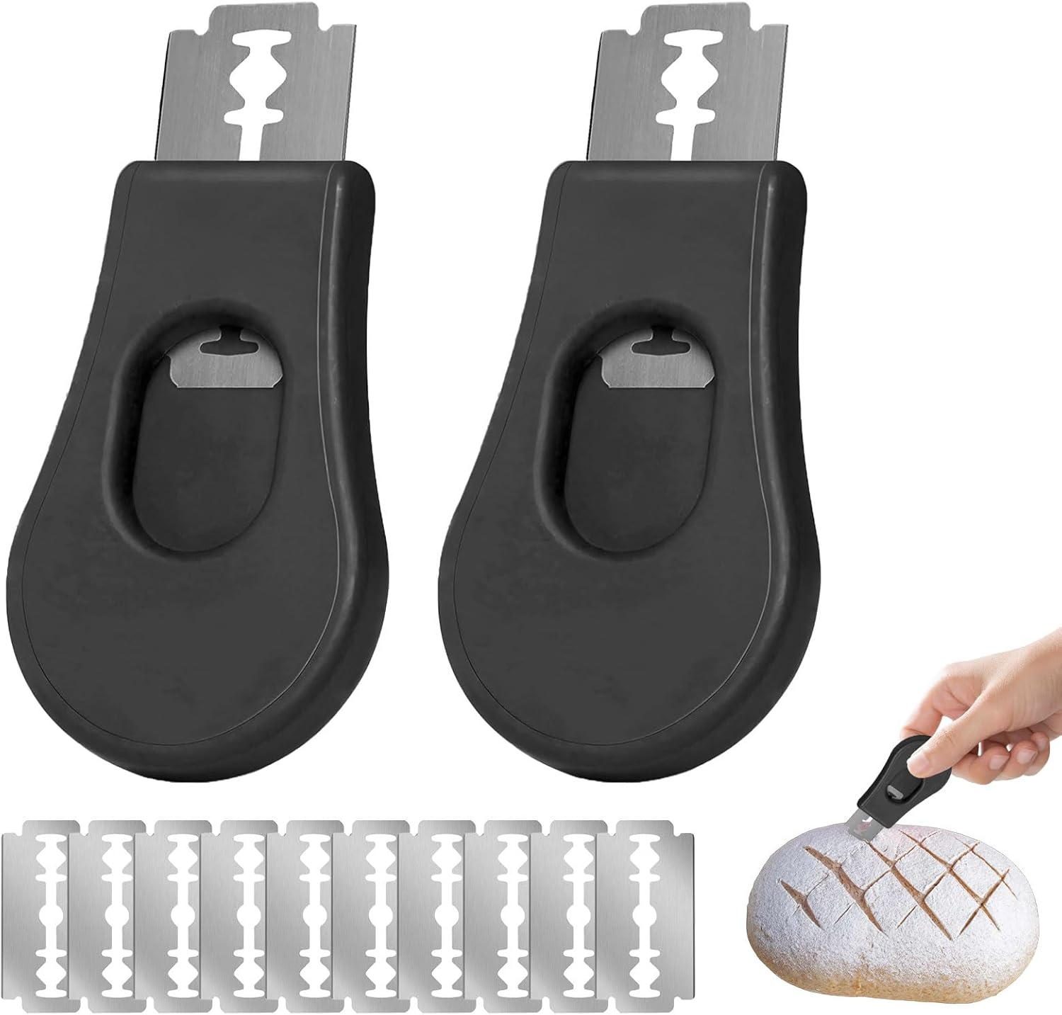 Bread Lame, 2 Pcs Bread Knife, Professional Sourdough Scoring Knife, Extractable Bread Lame Dough Scoring Tool for Sourdough Bread Making Tools (10 Pcs Replacement Blade)