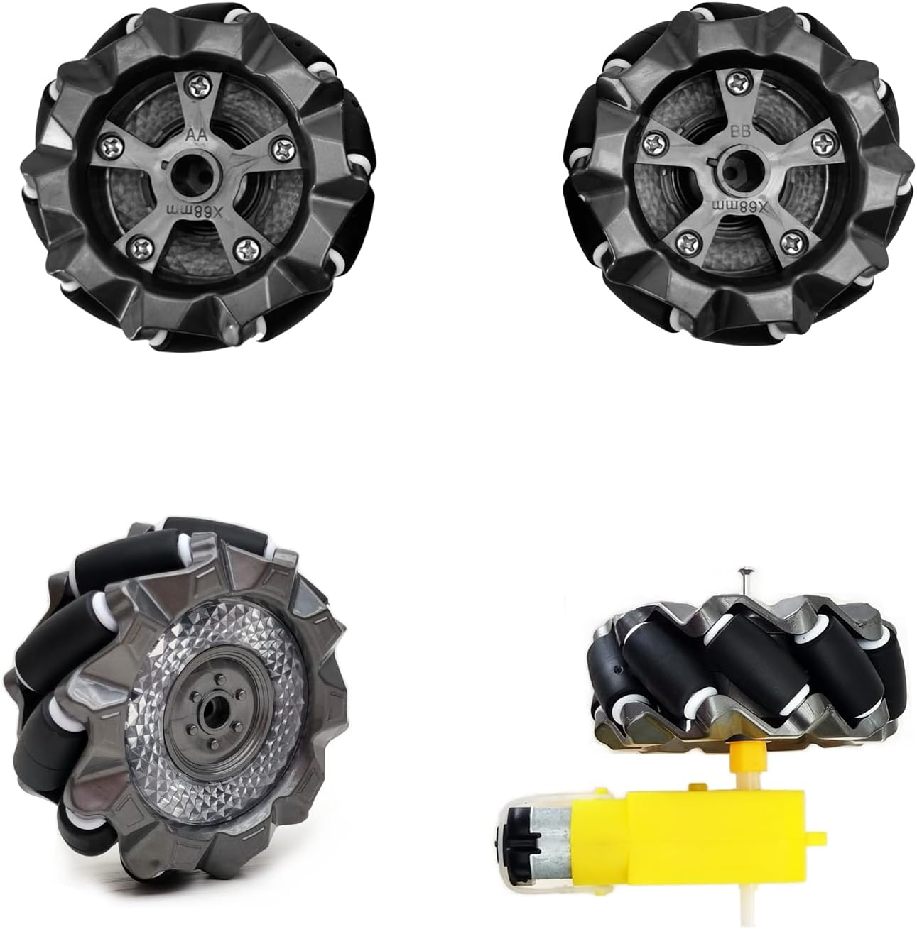 DWWTKL DIY Mecanum Wheel Robot Kit Parts 4WD Omnidirectional Wheels Smart Robot Car Chassis Kit Educational Toy Accessory(4Pcs Wheels and 4Pcs TT Motor) image number 4