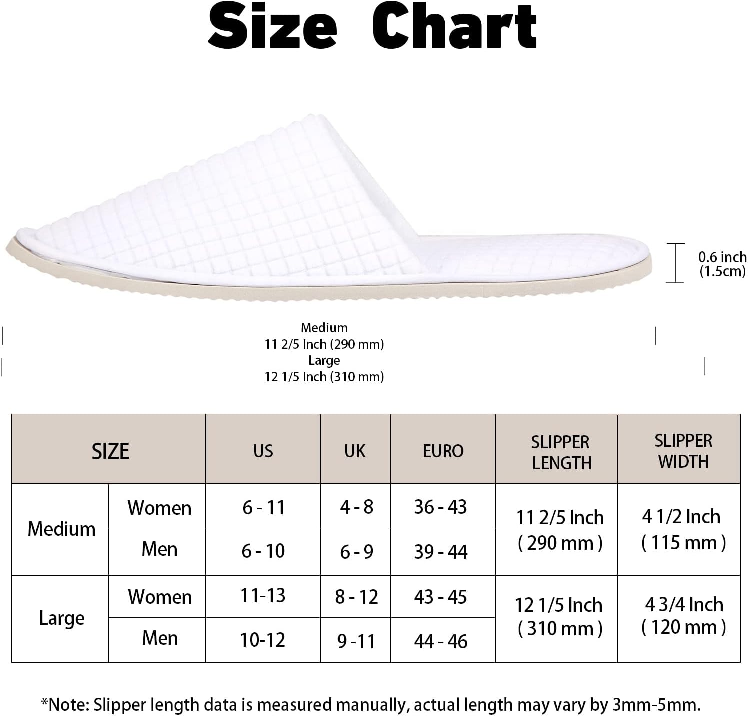 Anmerl 10 Pairs of Disposable Slippers for Hotel & Hosts - Non-Slip, Washable Cotton Velvet Slippers Unisex for Wellness, Travel, Events and Commercial Use, White, 44/46 EU image number 4