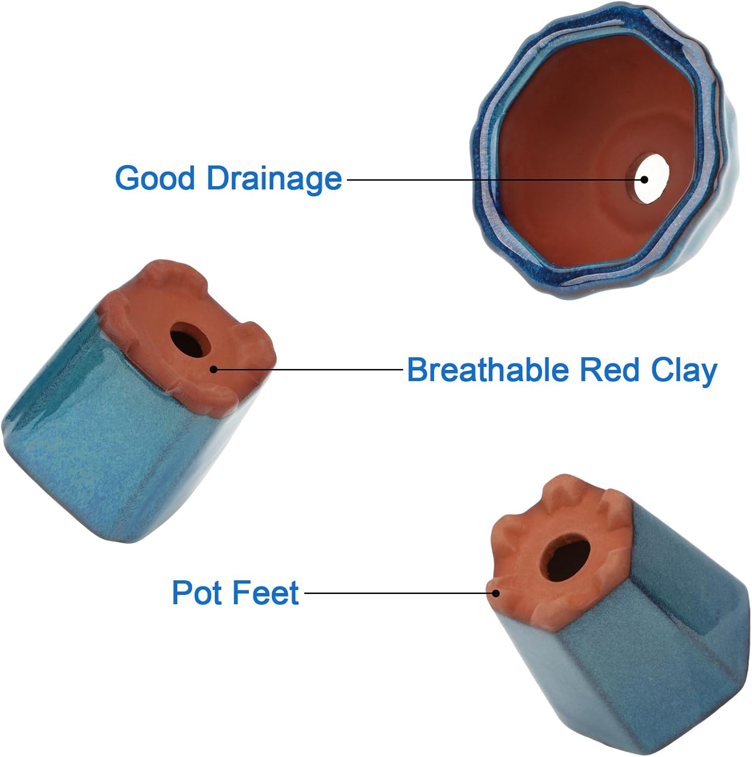 Happy Bonsai 6 Pc Mini Glazed Pots Value Set + 6 Soft Mesh Drainage Screens image number 6