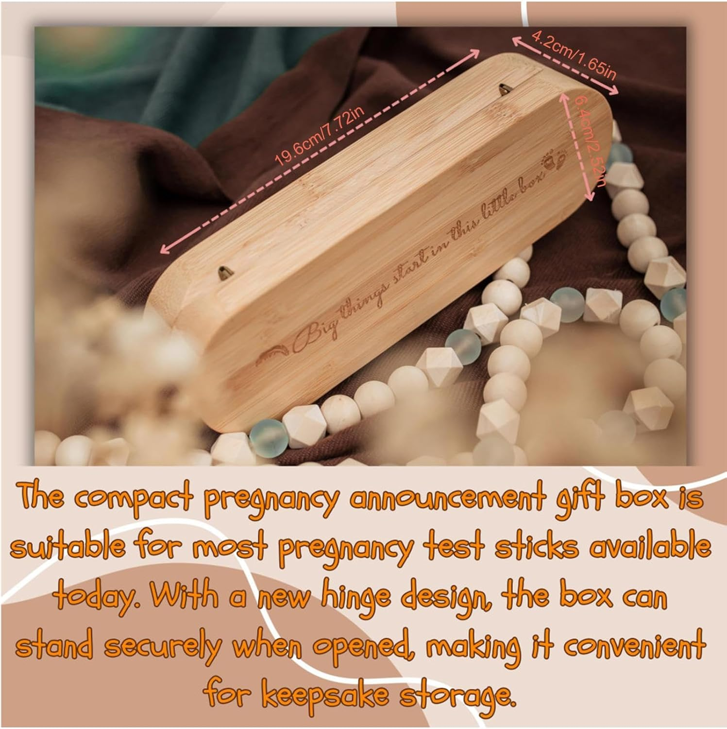 Pregnancy Test Wood Box, Wooden Keepsake Case with Raffia Filling, Souvenir Memory Holder for Announcement Reveal, Grandparents, Husband, Baby Expose Surprise 7.72X2.52X1.65 Inches image number 5