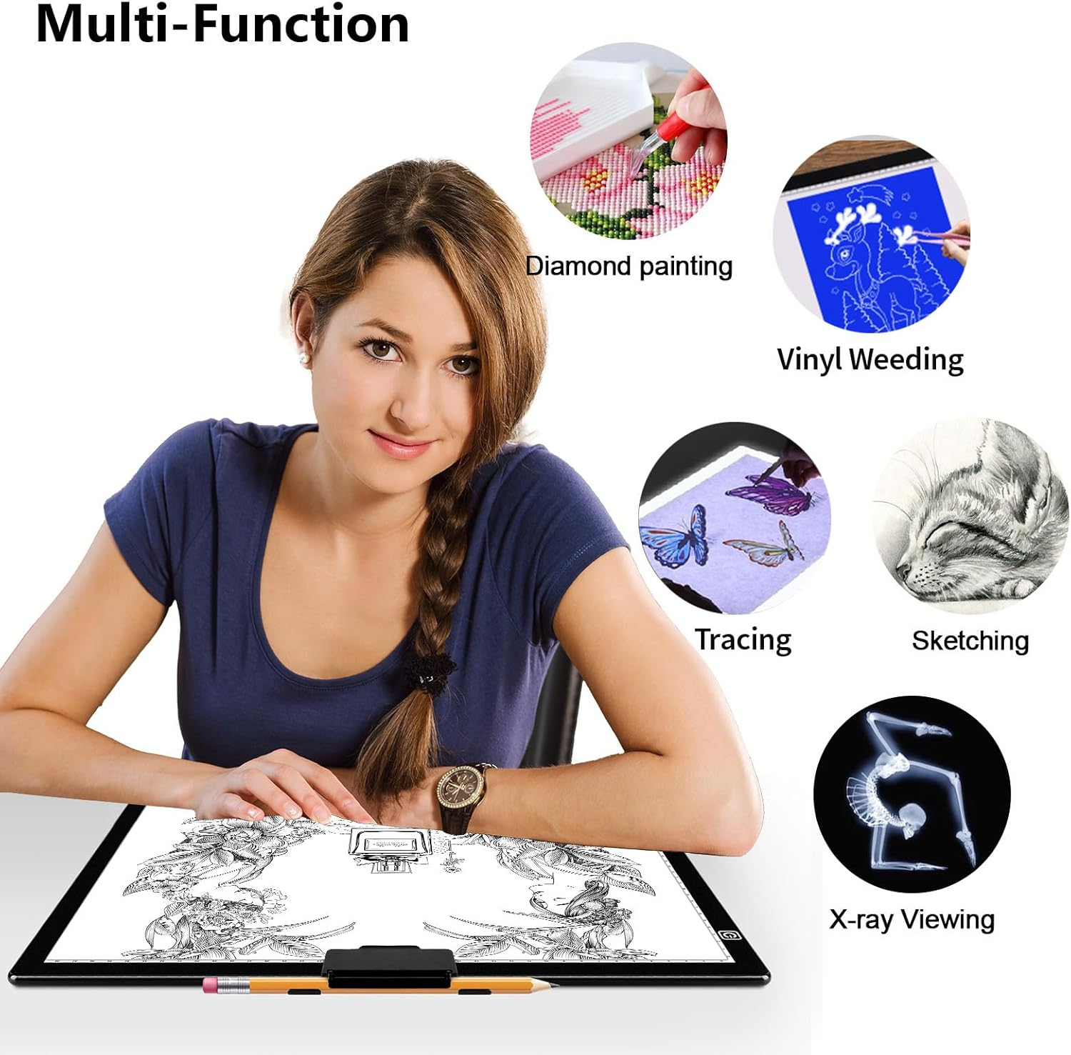 A3 Light Pad, 6 Levels&Stepless Dimmable Diamond Painting Light Board, Ultra-Thin Tracing Light Box with Magnetic Clip, Portable LED Light Pad for Weeding Vinyl Drawing Sketching image number 3