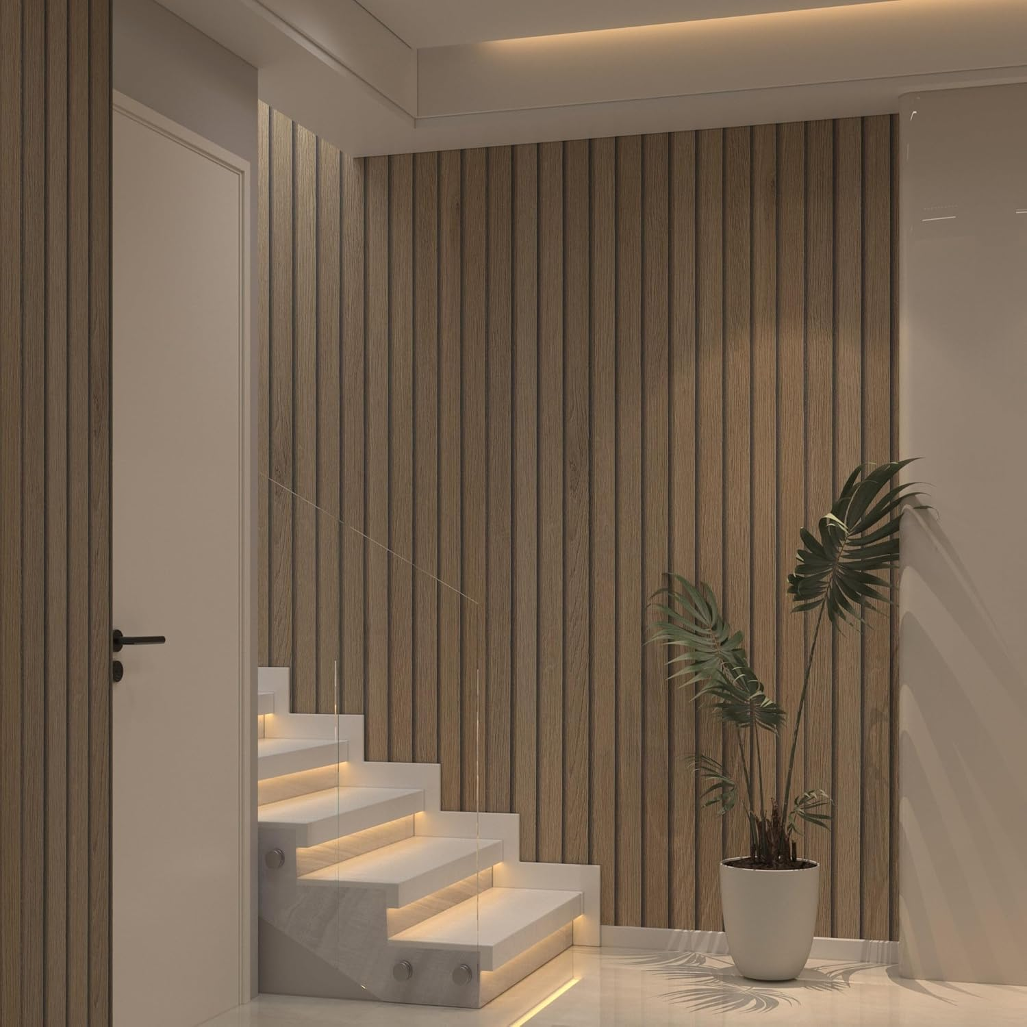 40Cmx9M Brown Wood Striped Peel Stick Wallpaper Self Adhesive Removable Waterproof Vinyl Wrap Wooden Slat Panel Beadboard Wall Paper Natural Light Tan Wood Grain Contact Paper for Apartment Bedroom image number 1