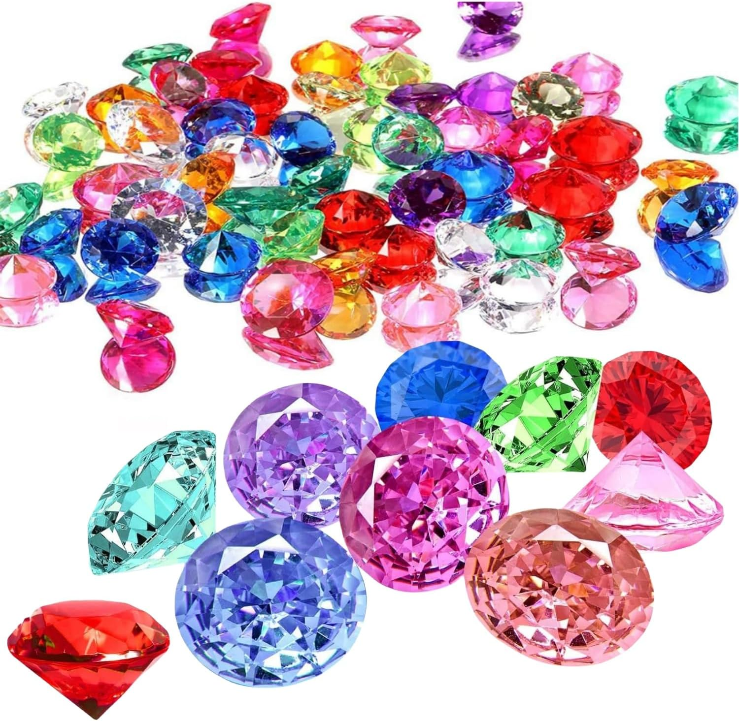 250 PCS Decorative Acrylic Diamonds Gems 0.75 Inch Colored Jewels Treasure Gemstones for Wedding Centerpieces,Party Decorations,Table Scatters,Home Vase Fillers,Birthday,Diving Pool Jewelry image number 4