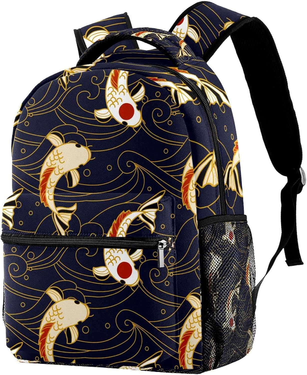 Koi Fish and Waves in Japanese Style Backpack Students Shoulder Bags Travel Bag College School Tote Backpacks image number 1