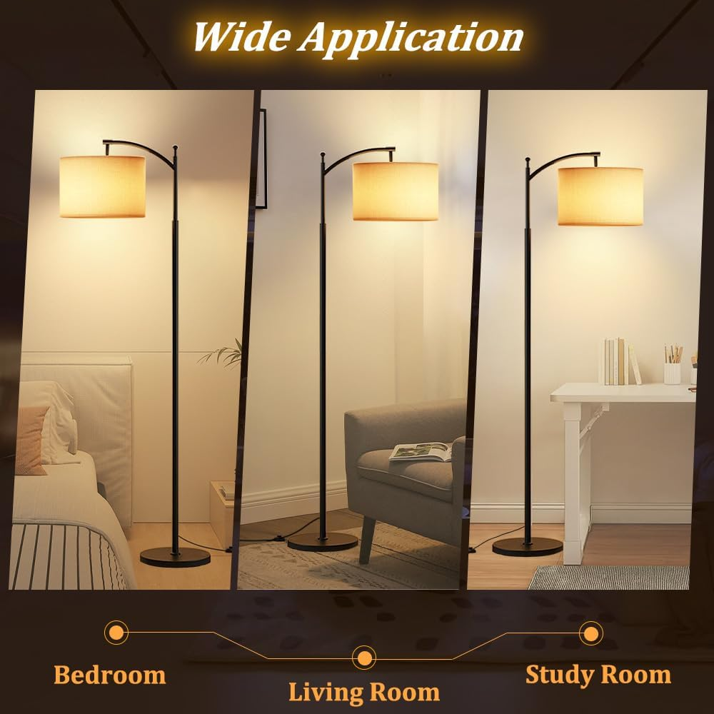 61&lsquo;&rsquo; Floor Lamp for Living Room, Necomi Curved Floor Lamp, 3 Colour Temperatures 3000K-5000K, Modern LED Floor Lamp with 9W LED Bulb and Linen Shade (Adjustable), Bedroom Office Dining Room image number 5