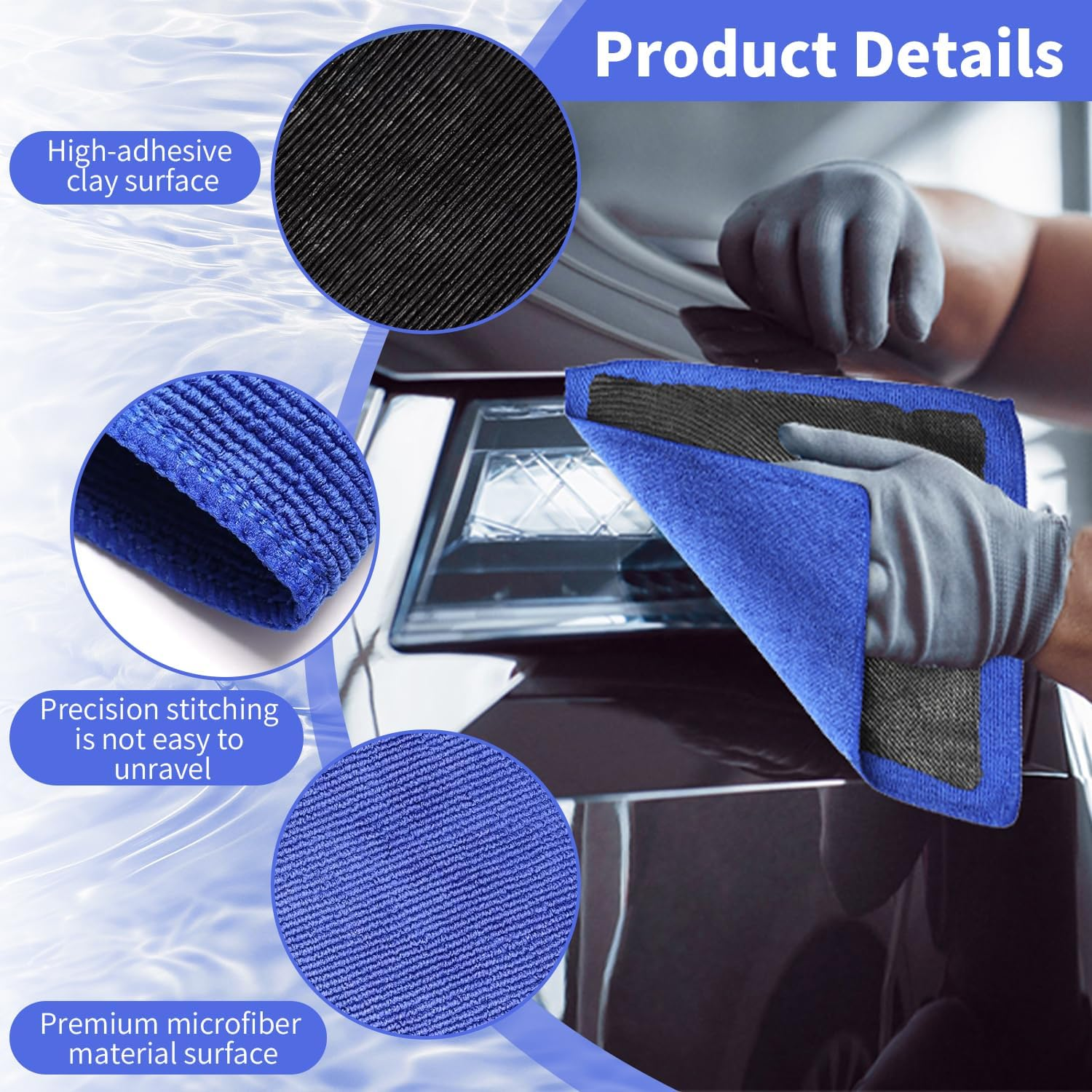 Magic Clay Car Wash Towel, Reusable Car Beauty Cleaning Cloth, Deep Cleaning Towel for Vehicle Paint, Glass, Windows & Headlights, Quick & Effortless Stubborn Contaminant Removal (Purple) - Blue image number 5
