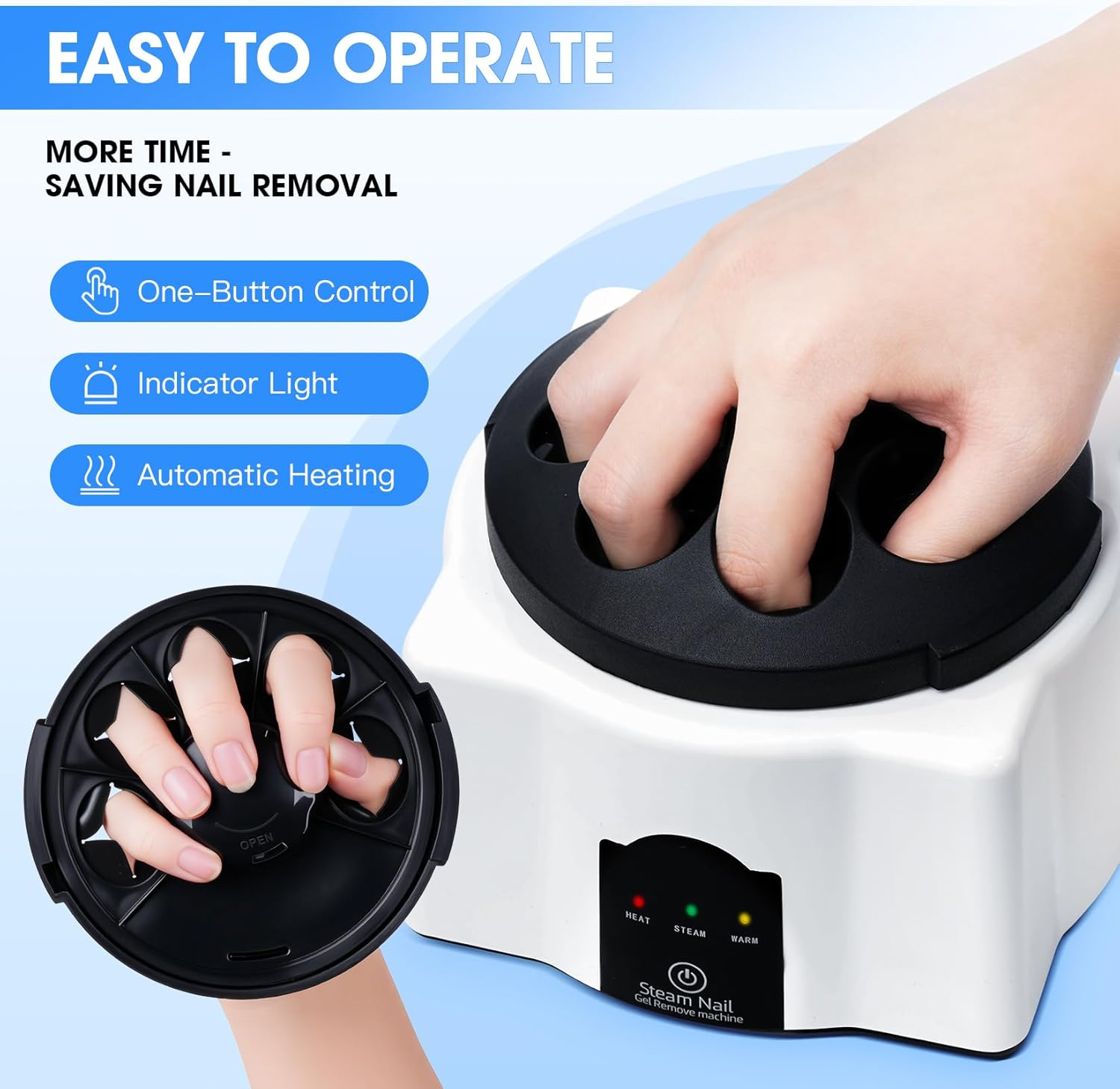 Electric Steam Nail Remover - 36W Upgraded Gel Polish Remover Set, Nail Polish Removal Machine for Gentle Care Hands, Universal for Home and Salons image number 2