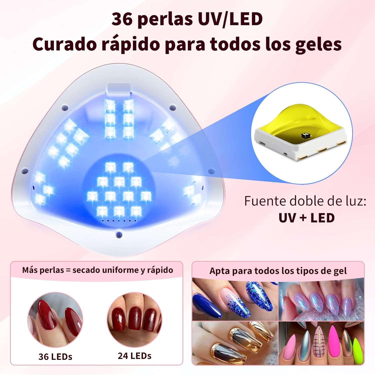 UV Nail Lamp 80 W LED Lamp for Nails with Sensor & Timer - UV Lamp for Gel Nails with 36 Leds, 4 Modes, Nail Dryer for UV Nail Polish, Manicure & Pedicure image number 3