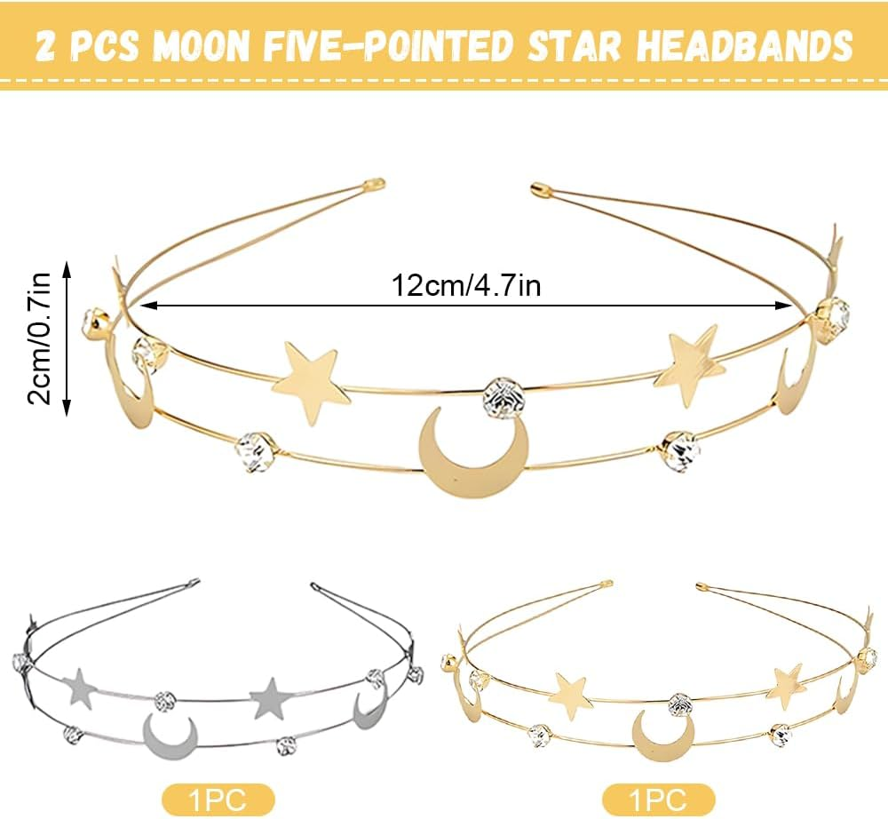 Pack of 2 Moon Five-Pointed Stars Headbands, Hair Accessories for Girls