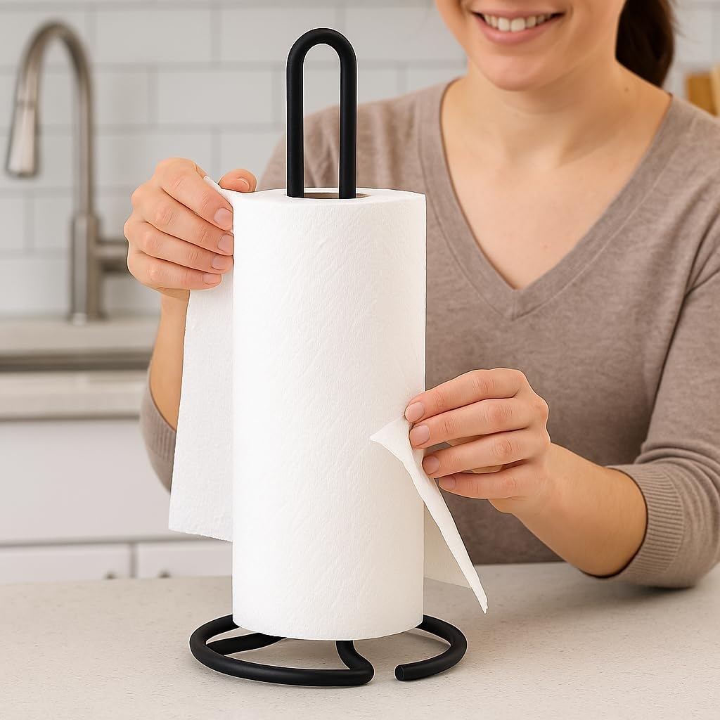 Creative Home Black Iron Paper Towel Holder Heavy Duty Metal Wire Stand for Kitchen Countertop or Dining Table Powder Coated One-Piece Design, Matte Black Finish image number 6