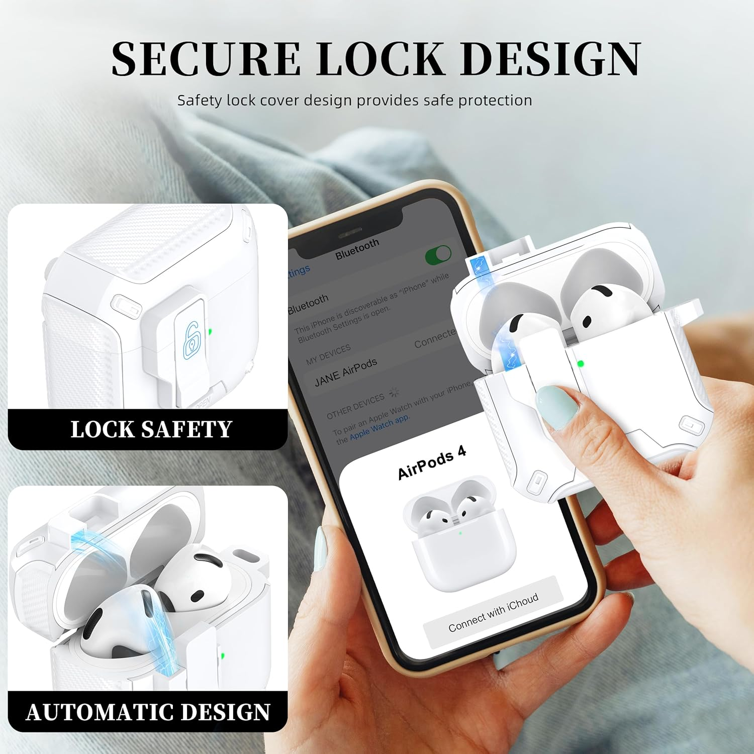 For Airpods 4Th Generation Case Cover, Compatible with Magsafe, Magnetic Automatic Lock, Charging Port Dust-Proof & Stand Design with Cleaning Kit for Airpods 4 Case 2024, Snow White image number 1