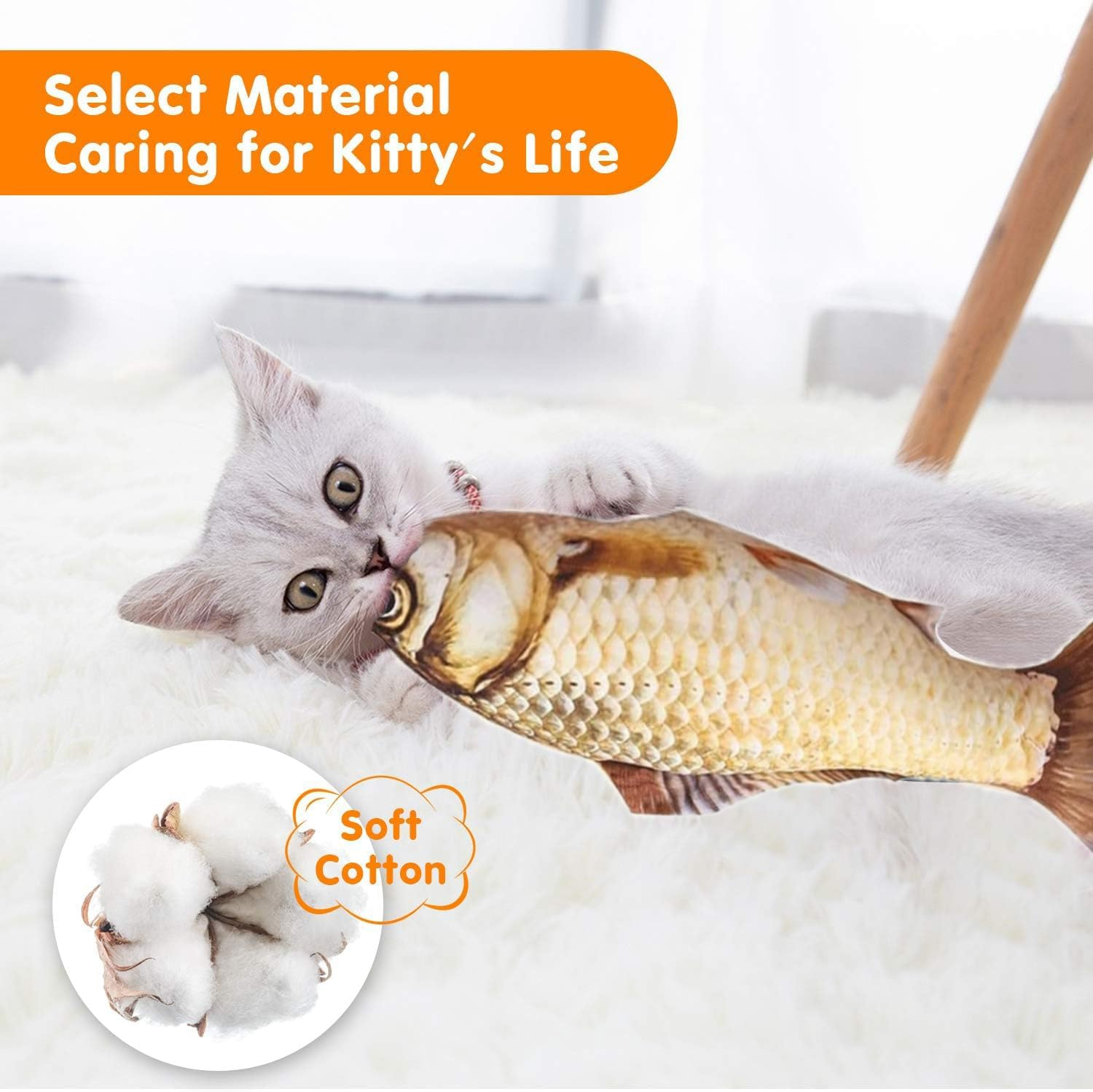 Mumoo Bear Catnip Toys 3 Pack - Simulation Fish Shape Realistic Fluffy Catnip Doll Interactive Pets Pillow Chew Bite Supplies for Cat Kitten Kitty image number 4