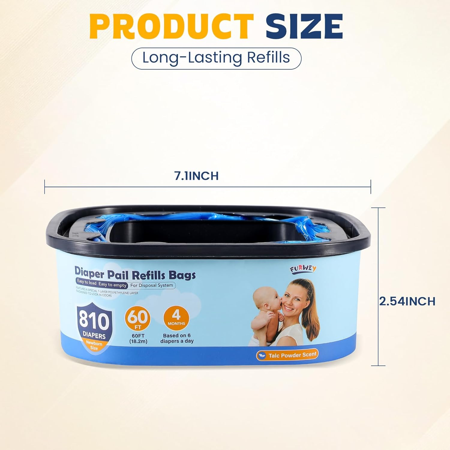 Jumbo Square Refills Disposal Bags Refill Compatible with Diaper Genie Compact and Select Pails (Not Fit Classic Version Pails), Hold up to 810 Newborn-Sized Diapers per Refill, 4 Packs image number 1