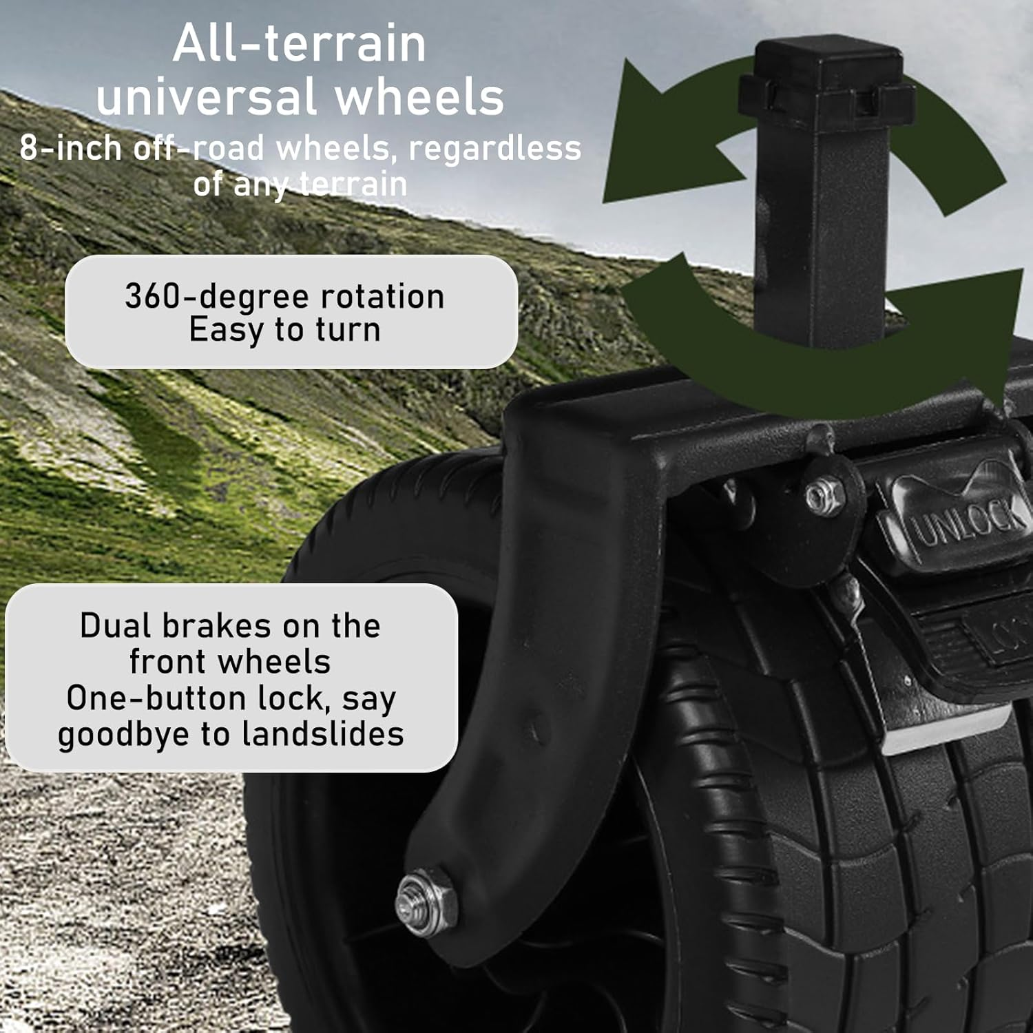 Festival Trolley on Wheels, Camping Folding Wagon, Portable Camping Cart Collapsible Foldable Trolly for Beach Outdoor Garden Picnic Shopping Fishing, Wide Wheels, Adjustable Handle, Black image number 1