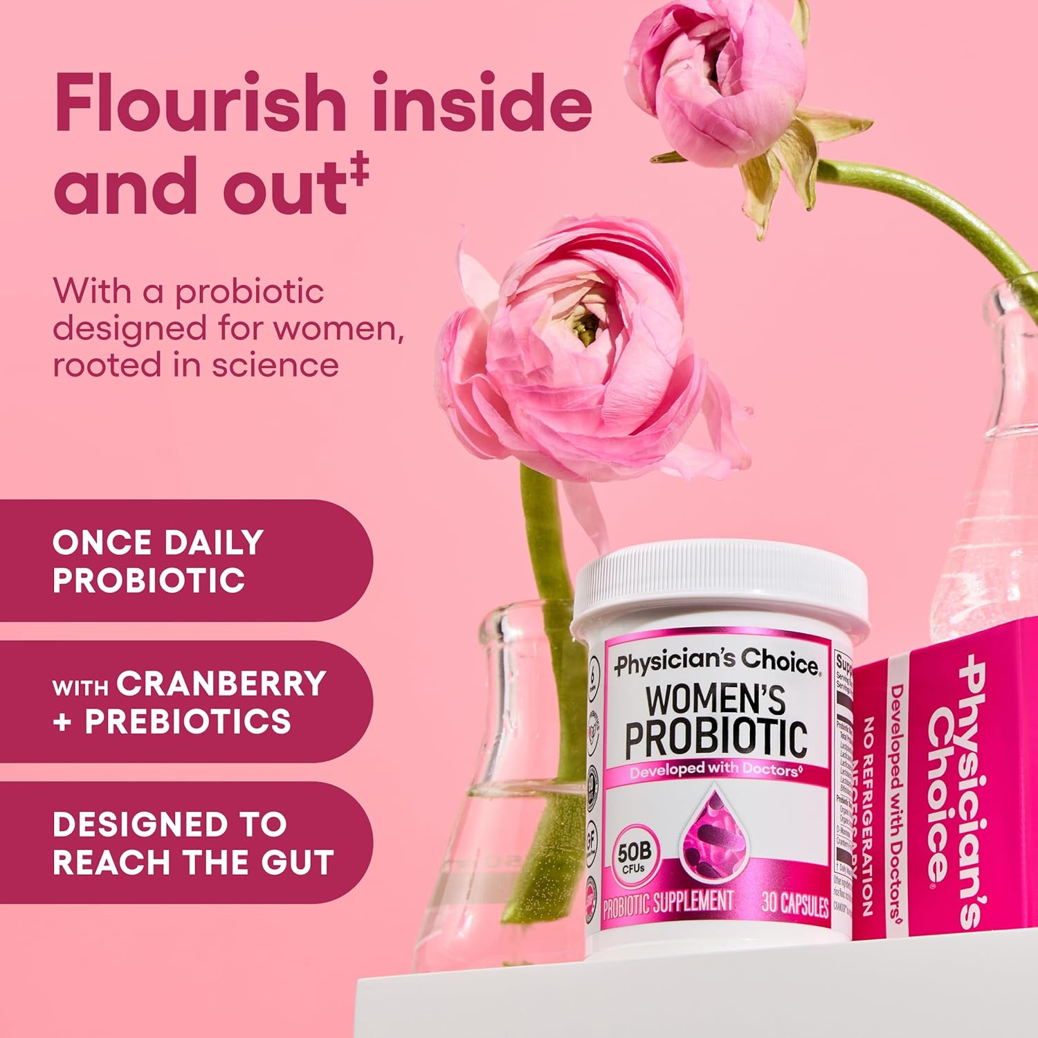 Prebiotics & Probiotics for Women - Clinically Proven Procran - Organic Prebiotics, 50 Billion CFU, D-Mannose & Cranberry for Digestive, Immune, Feminine Health, Soy & Dairy Free, 30 Vegan Capsules image number 2