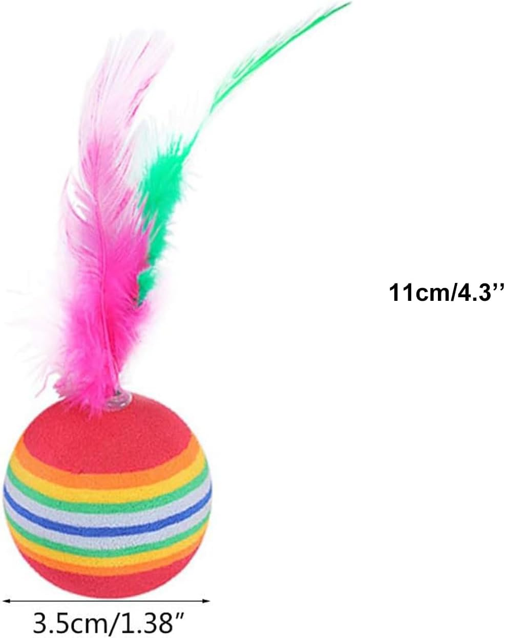 Pack of 6Pcs Cat Balls Soft EVA Foam with Feathers Colorful Rainbow Balls Interactive Kitten Cats Small Dogs Puppies Doggies Quiet Indoor Outdoor Play Activity Chase Training