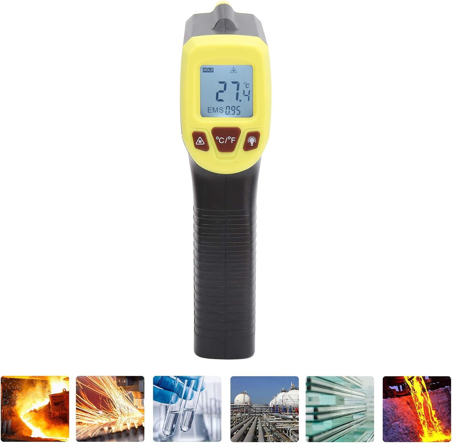 GM320S Industrial Thermometer LCD Display, Data Retention, Temperature Measuring Infrared for Hot Surfaces (Yellow)
