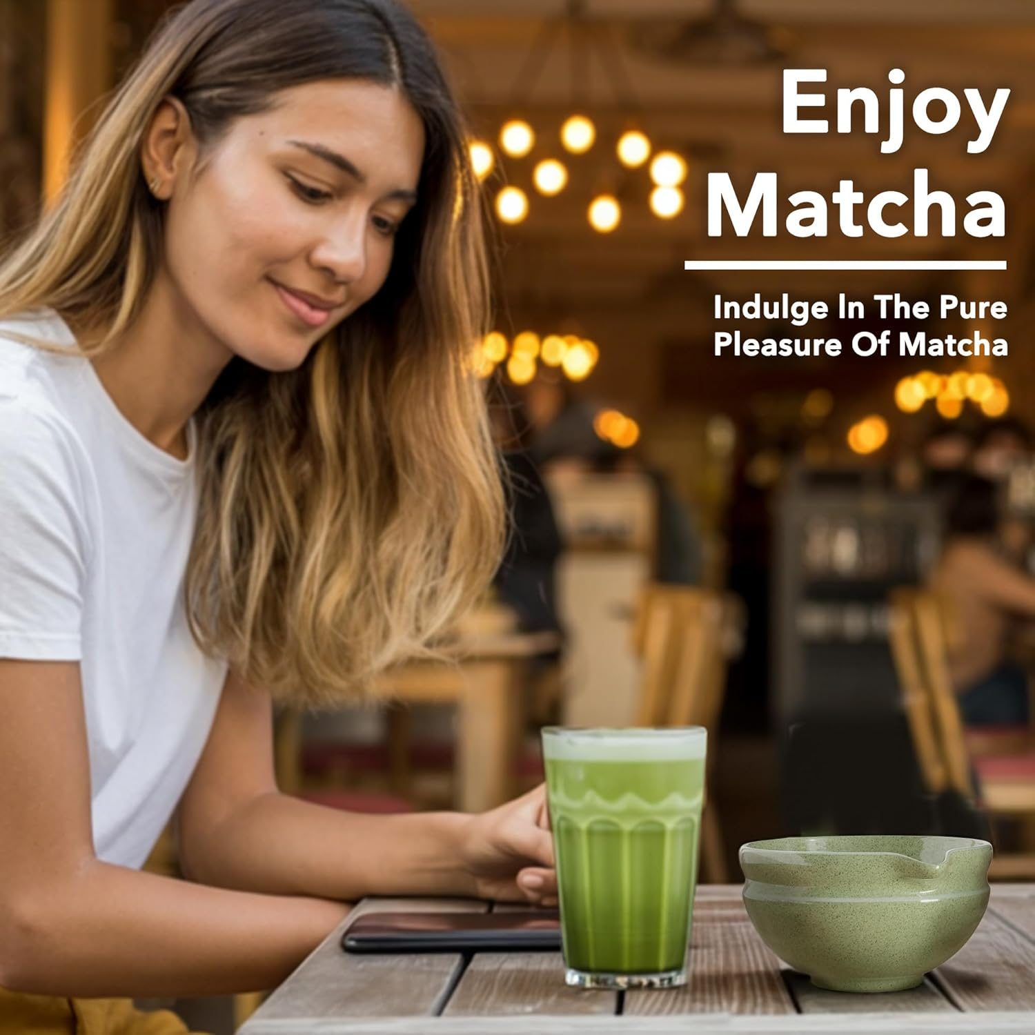 7 Pcs Matcha Whisk Set, Perfect Matcha Kit for Matcha Lovers Includes Ceramic Bowl, Bamboo Whisk, Holder, Scoop, Sifter & Cloth image number 2