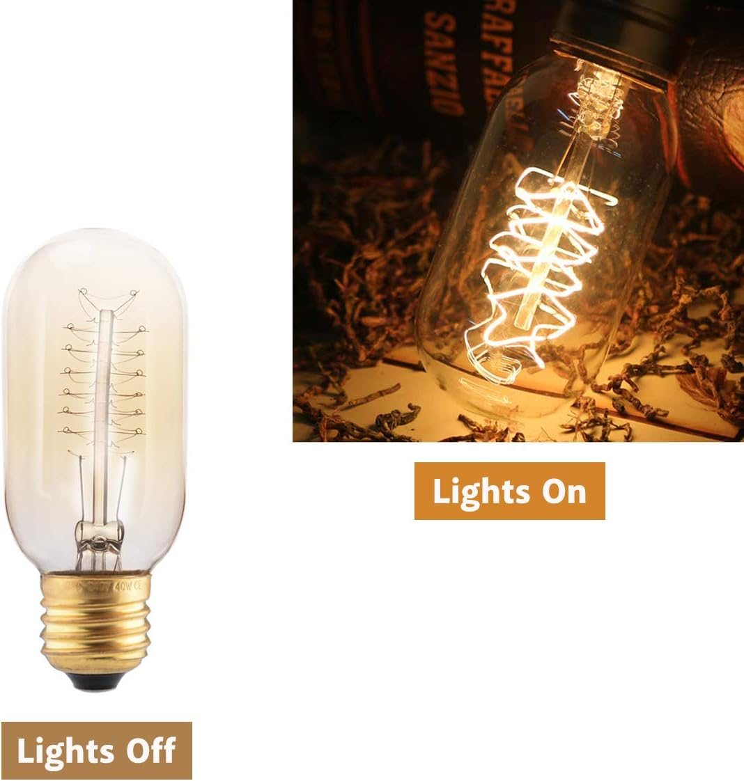 B4U E27 Vintage Edison Light Bulb 40W, 4 Pack Dimmable Decorative Filament Tube T45 Bulbs, 2700K, 230V image number 1