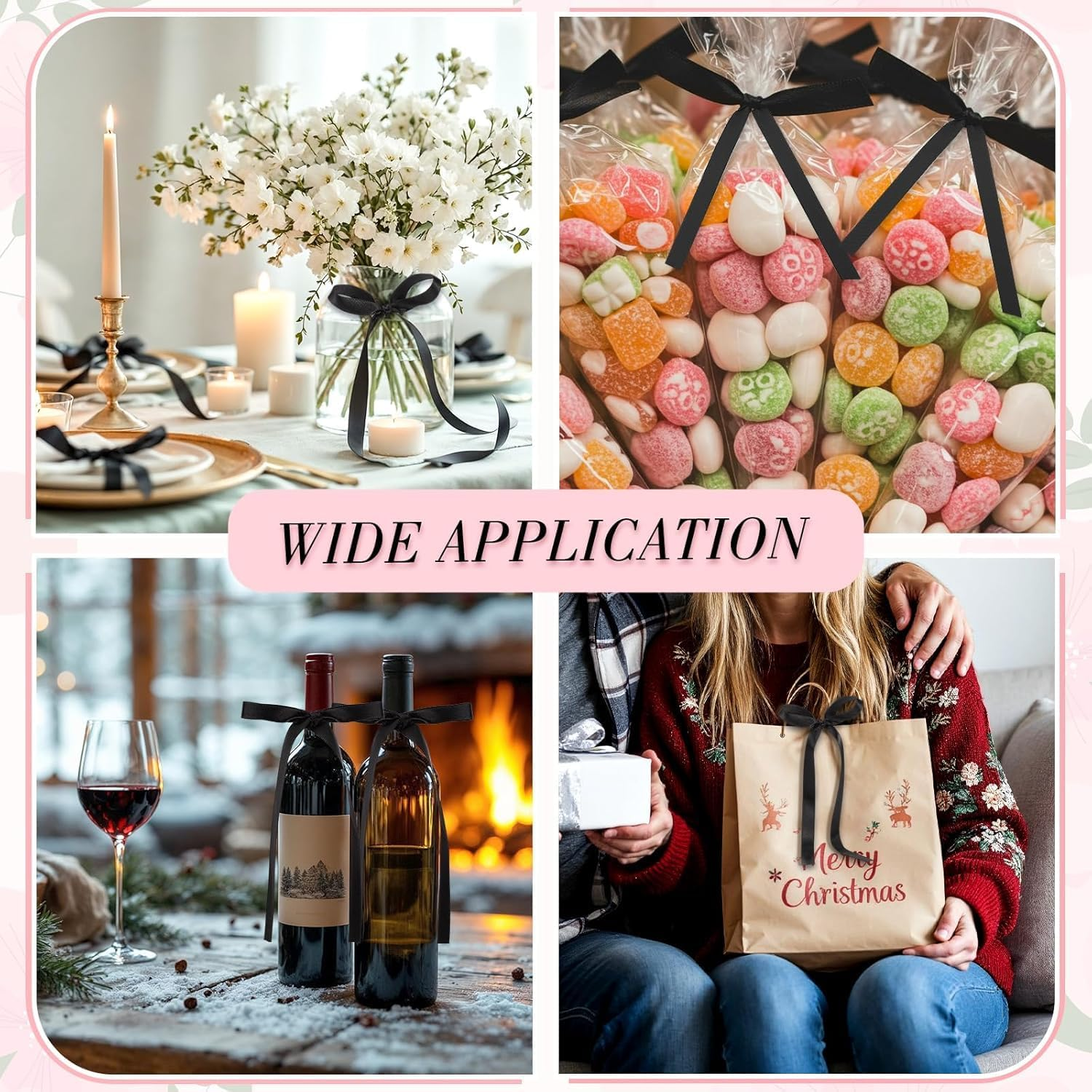 OSYLICT 12PCS Bow Cake Topper,Bowknot Ribbons Cupcake Dessert Picks Decorations for Birthday Wedding Bridal Anniversary Baby Shower Party Supplies(Black) image number 3