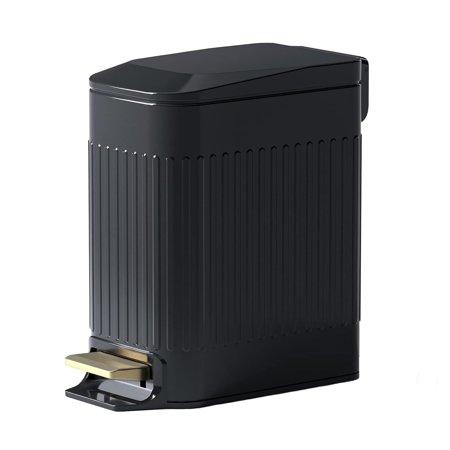 Small Trash Can with Lid Soft Close 6 Liter Stainless Steel Rectangular Slim Trash Bin with Metal Pedal Removable Inner Wastebasket for Bathroom Bedroom, Kitchen, Powder Room, Office, White