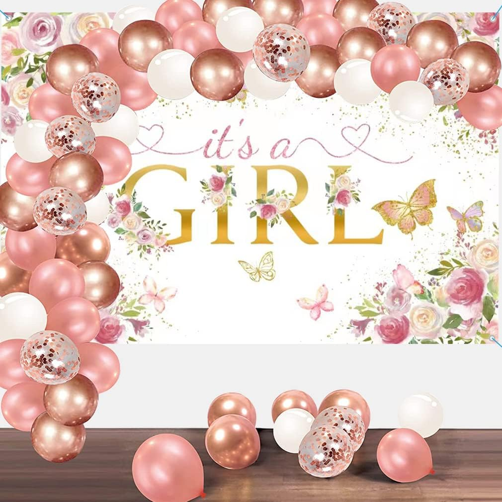 Tecreo It'S a Girl Baby Shower Banner with Flowers, Pink, Vinyl, 150 Cm X 90 Cm, 1 X Banner with 4 Eyelets, Gender Reveal / Baby Shower image number 3