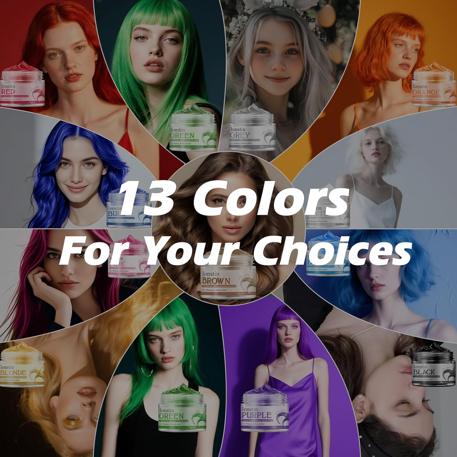 Lonstin Brown Hair Wax 100G &ndash; Temporary Hair Colour for Kids & Adults, Washable Non-Sticky Hair Dye Cream, Easy to Apply, Styling Clay for Cosplay, Festivals, Halloween, Daily Use, Dark Hair