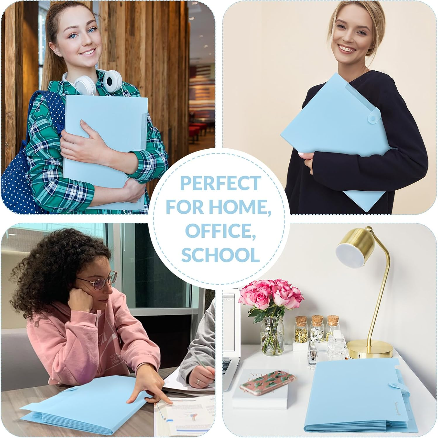 SKYDUE Expanding File Folder with 5 Pockets, Accordion File Organizer,Portable Receipt Paper Documents Organizer,Letter Size Filing Folder School Office Supplies,Lightblue image number 3