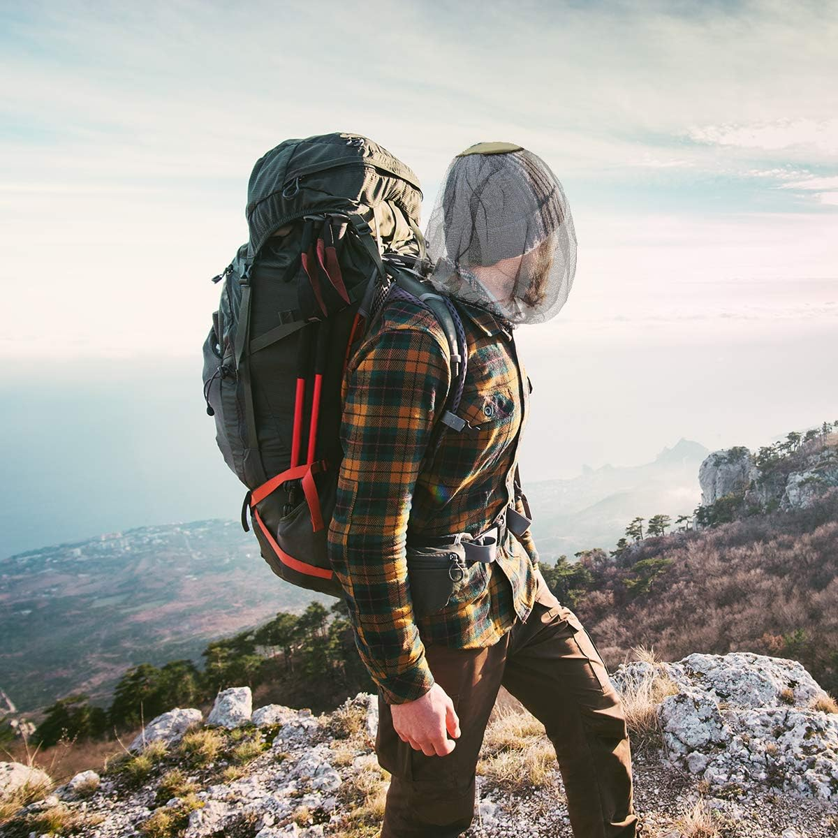 Coolrunner 3 Pack Mosquito Head Net, Outdoor Mosquito Head Net, Shield from Insect, Bee and Mosquito Bites, Mosquito Head Net Mesh for Hiking Camping Walking (Grey, Black, Dark Green) image number 3