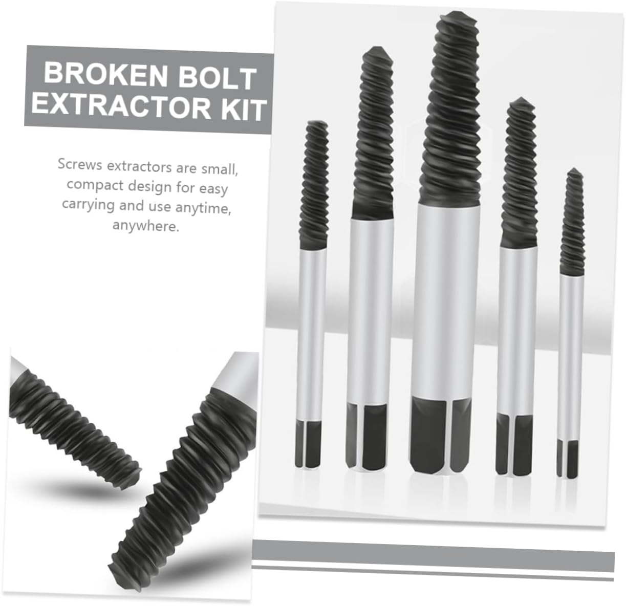 Jojofuny 5Pcs Screw Extractor Set Broken Bolt Remover Carbon Steel Stripped Screws Removal Tool Compact Portable Design for Home Automotive Use image number 2