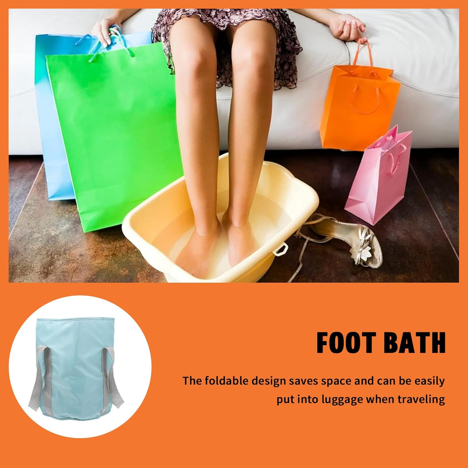 Rhoyee Large Collapsible Foot Bath Tub &ndash; 30X36Cm Portable Foldable Foot Soaking Basin with Handles & Thermal Insulation &ndash; Leakproof Travel Foot Spa Bucket for Home, Camping, Pedicure & Outdoor Use image number 3