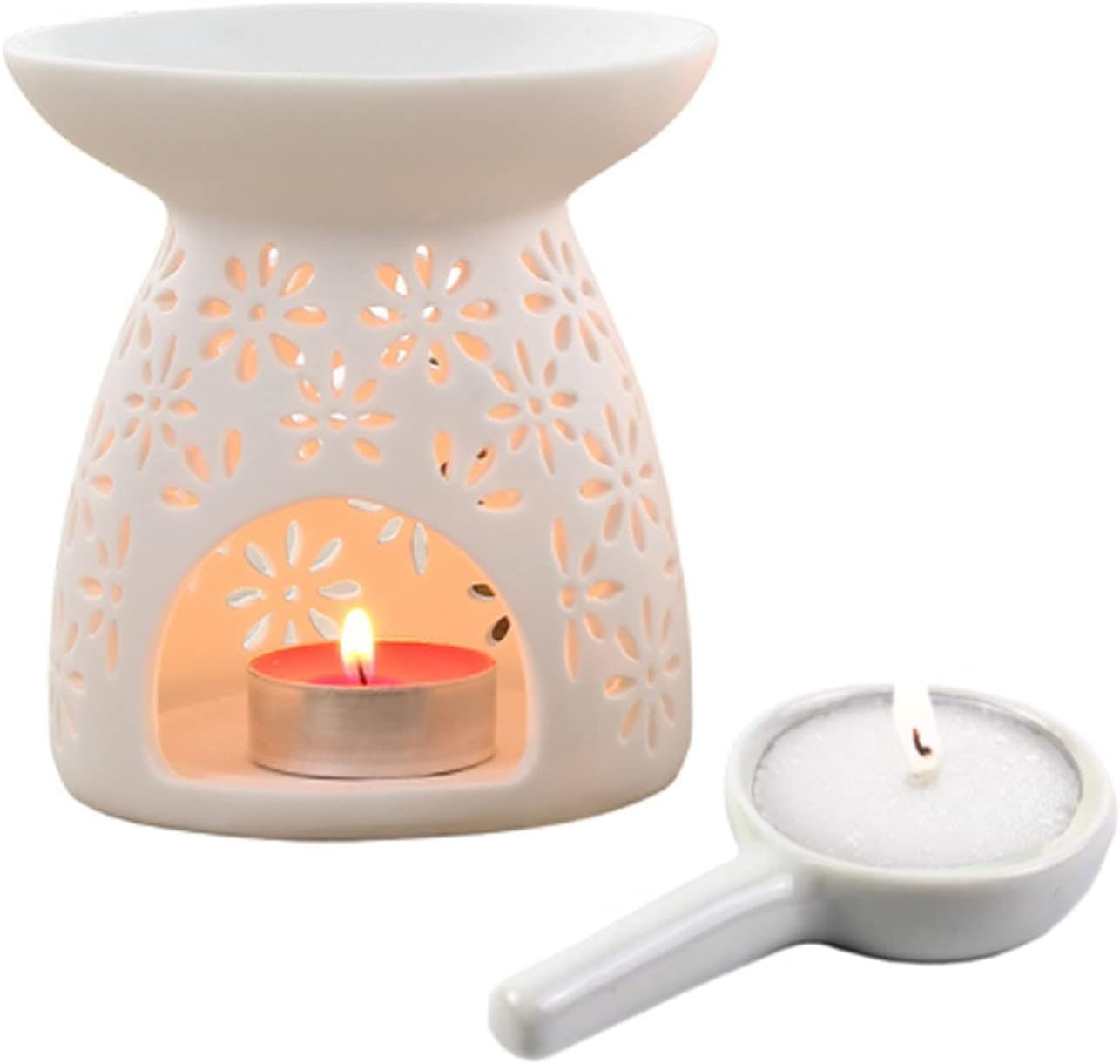 Ceramic Tealight Candle Holder White Essential Oil Burner with Candle Spoon, Incense Aroma Diffuser Furnace Candle Holder for Home Decoration image number 6