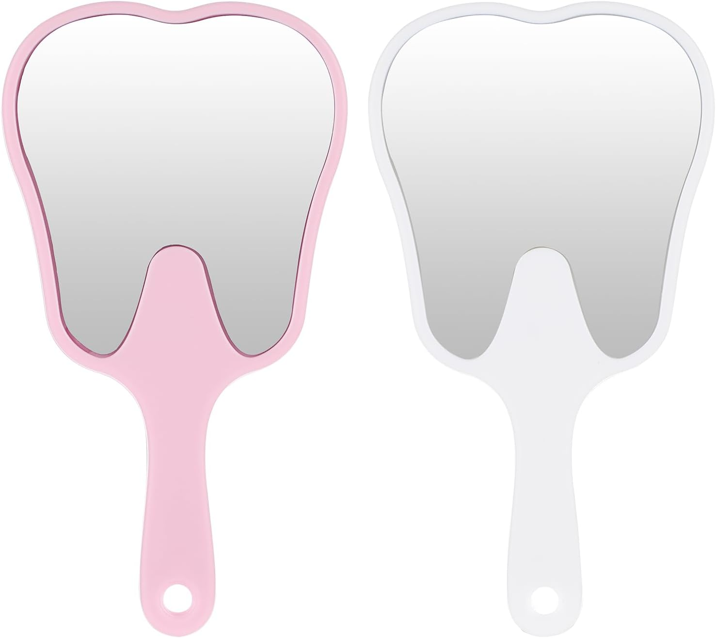 Gjinxi Tooth Shaped Handheld Mirror 2 Pcs Makeup Mirrors with Handle Portable Cosmetic Mirror Cute Dental Mirrors Single Sided Vanity Mirror Travel Looking Glass Reflector Tool for Daily Women