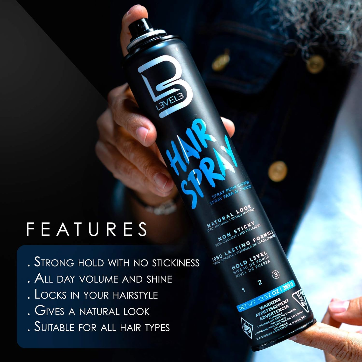 L3VEL3 Long Lasting and Strong Hold Hair Spray 383 G image number 1