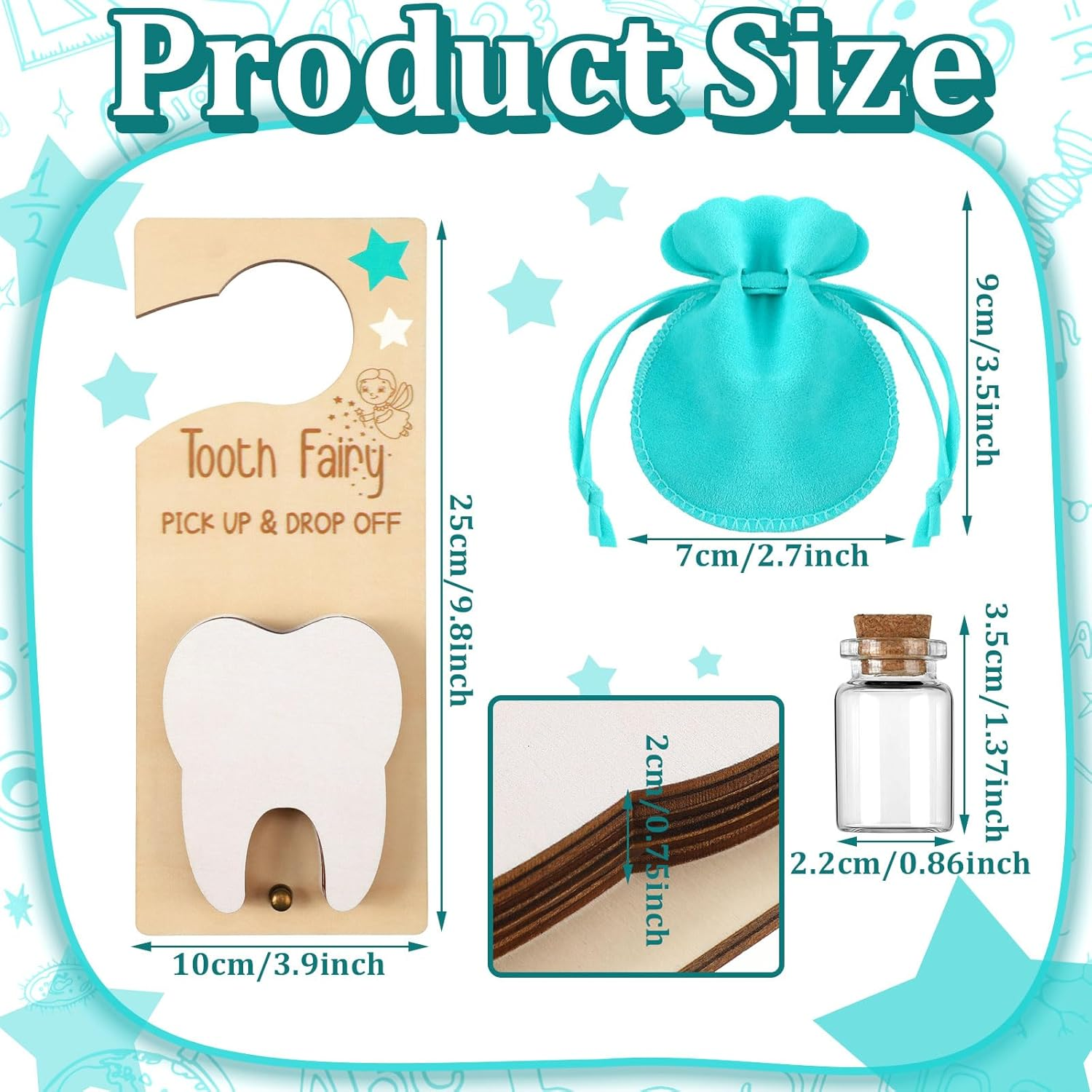 Doublefill Tooth Fairy Holder Bag Hanger with Money Slot Keepsake Bottle Velvet Pouch Tooth Fairy Box Encourage Gift for Lost Teeth Boy Girl Milk(Classic,Lake Blue) - Blue Brown image number 4