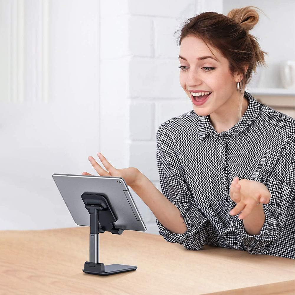 Adjustable Cell Phone Stand Phone Dock Cradle Holder Foldable Adjustable Height Angle for All Phones Tablets with Anti-Slip Base (Navy Blue) image number 6