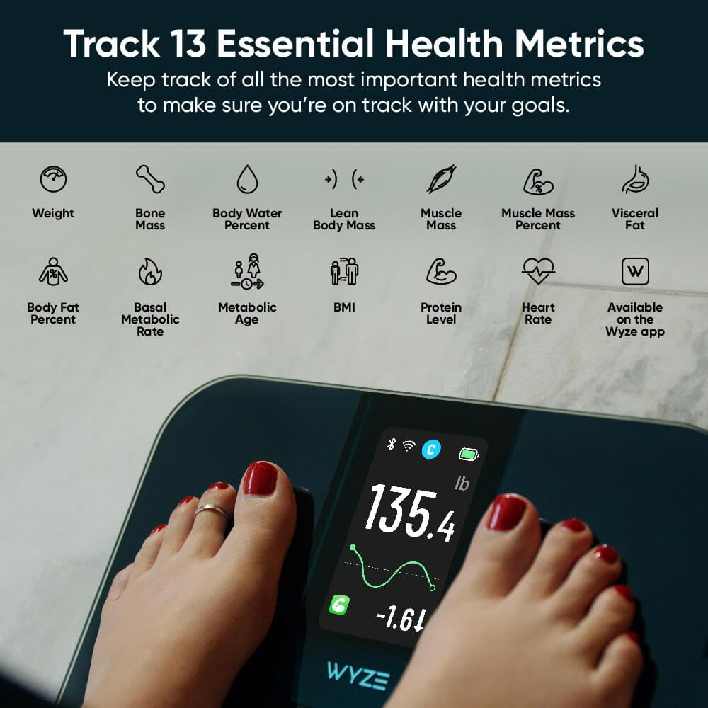 Wyze Scale Ultra, Smart Scale with 4.3" Color Display, Digital Bathroom Scale for Body Weight BMI Muscle Mass Composition, Wi-Fi & Bluetooth Body Fat Scale with Heart Rate- Black image number 2