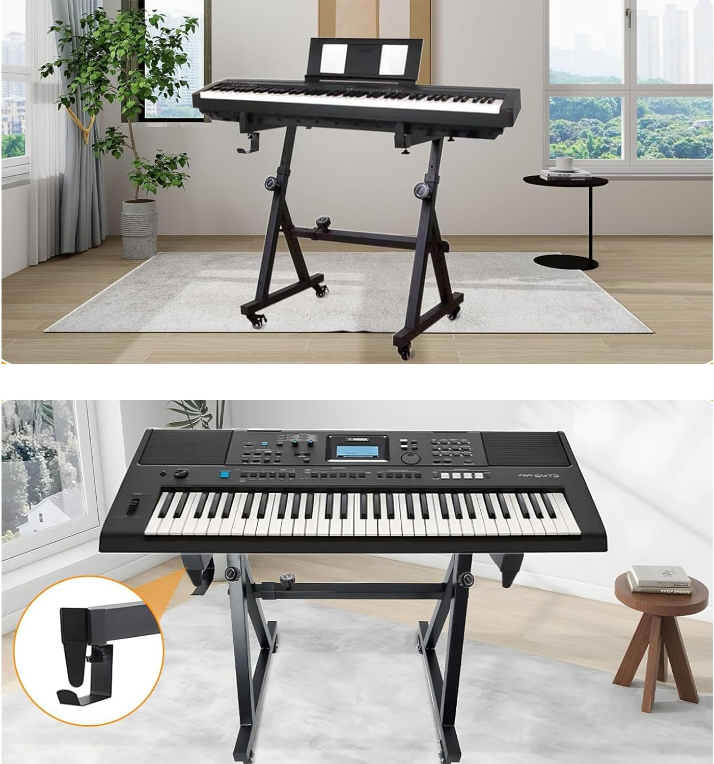 Keyboard Stand,Piano Stand with Wheels,Z Style Heavy Piano Keyboard Stand,Piano Keyboard Adjustable Height and Width，Fits 54-88 Key Electric Piano image number 3