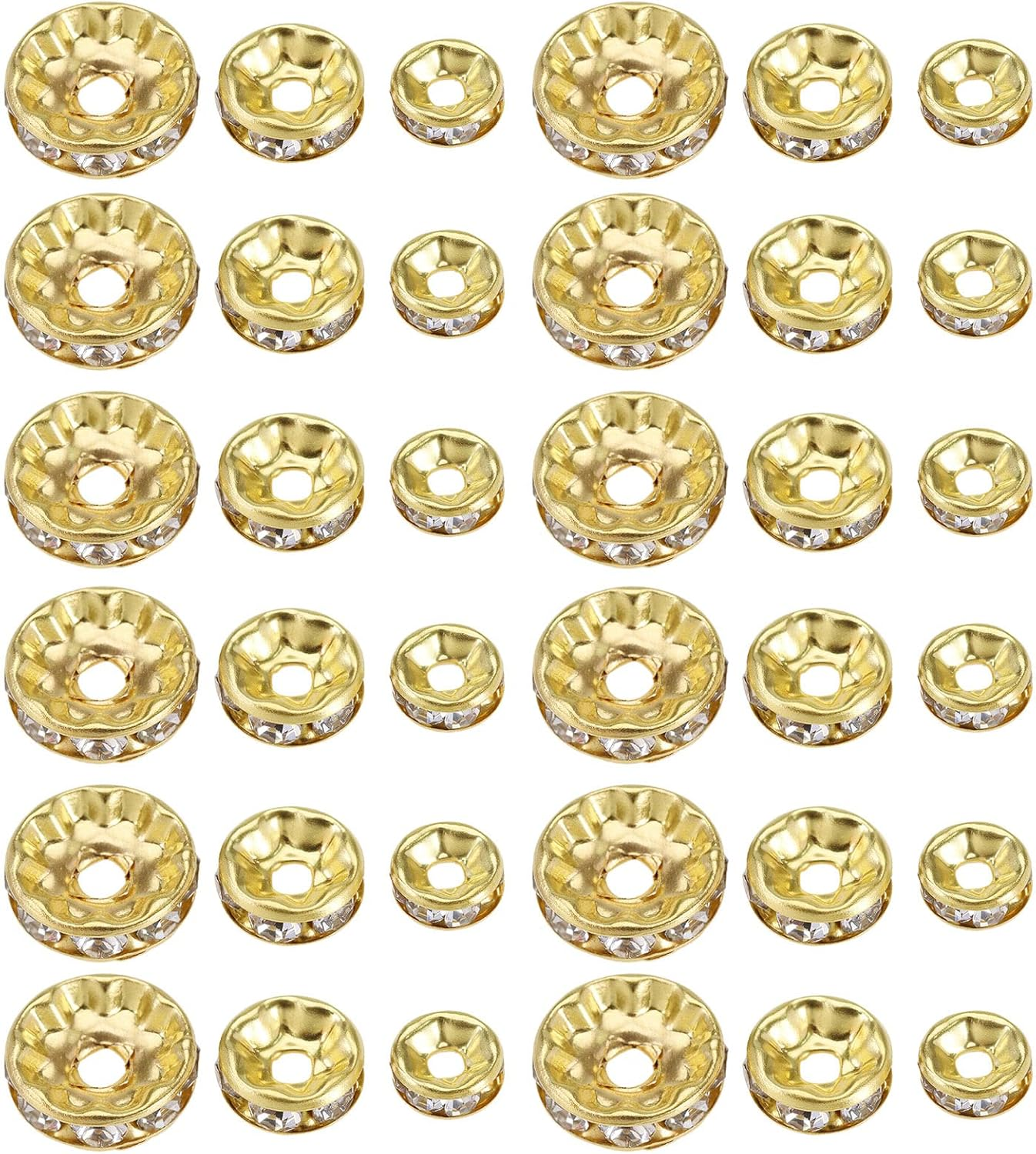 Emagtech 150PCS Rondelle Spacer Beads Shiny Rhinestone Loose round Beads for Bracelet Necklace Earring Jewelry Making Decorations 6Mm 8Mm 10Mm 50PCS Each Size Silver