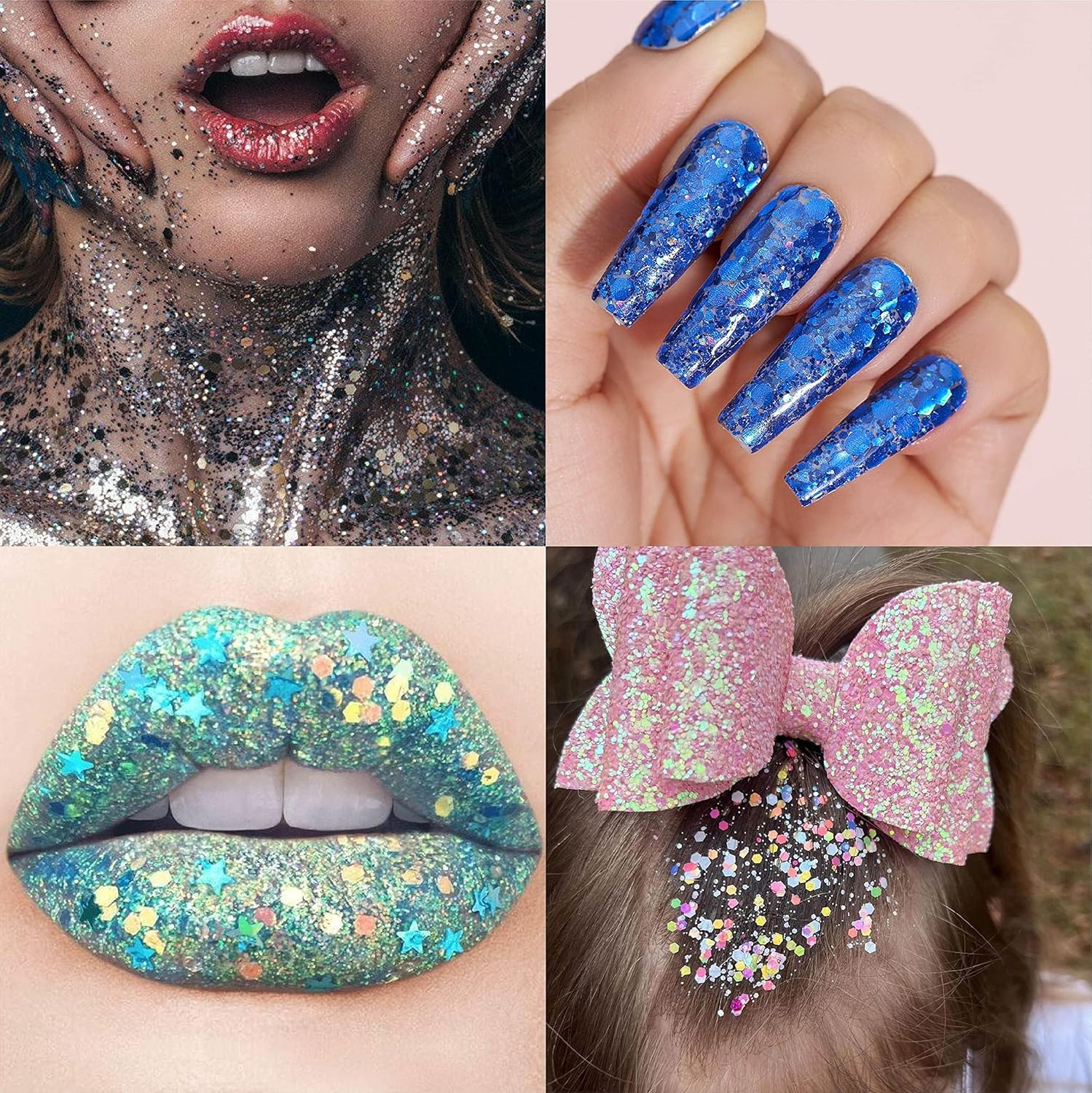Holographic Chunky and Fine Glitter Mix, 45 Colors Festival Sequins & Powder, Iridescent Flakes, Cosmetic Face Body Eye Hair Nail Art Resin Tumbler Loose Glitter image number 2