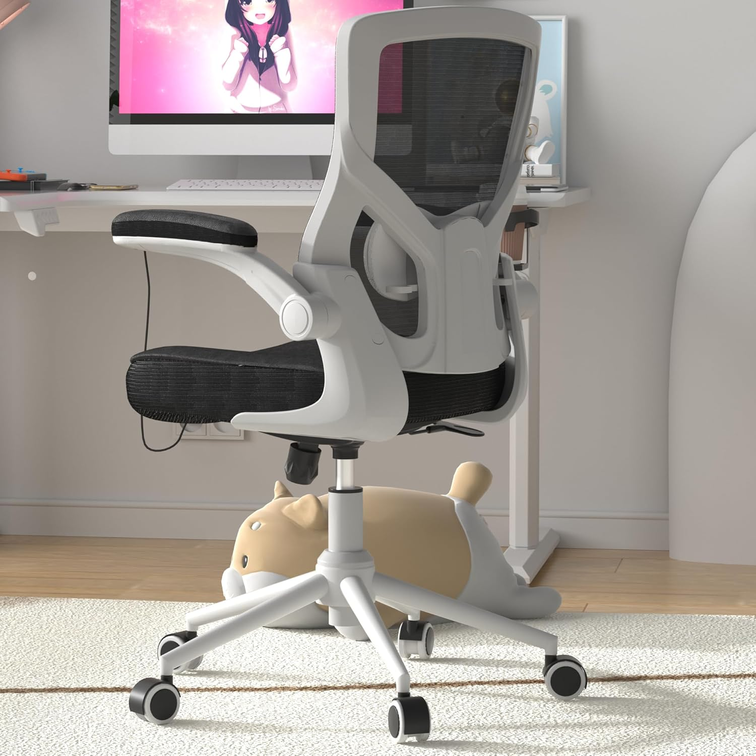 CYKOV Ergonomic Office Chair - Adjustable High Back Desk Chair with Lumbar Support, Flip-Up Armrests & Swivel Base for Home Office, Computer Desk, and Executive Workspaces (Modern, Black-White Frame)