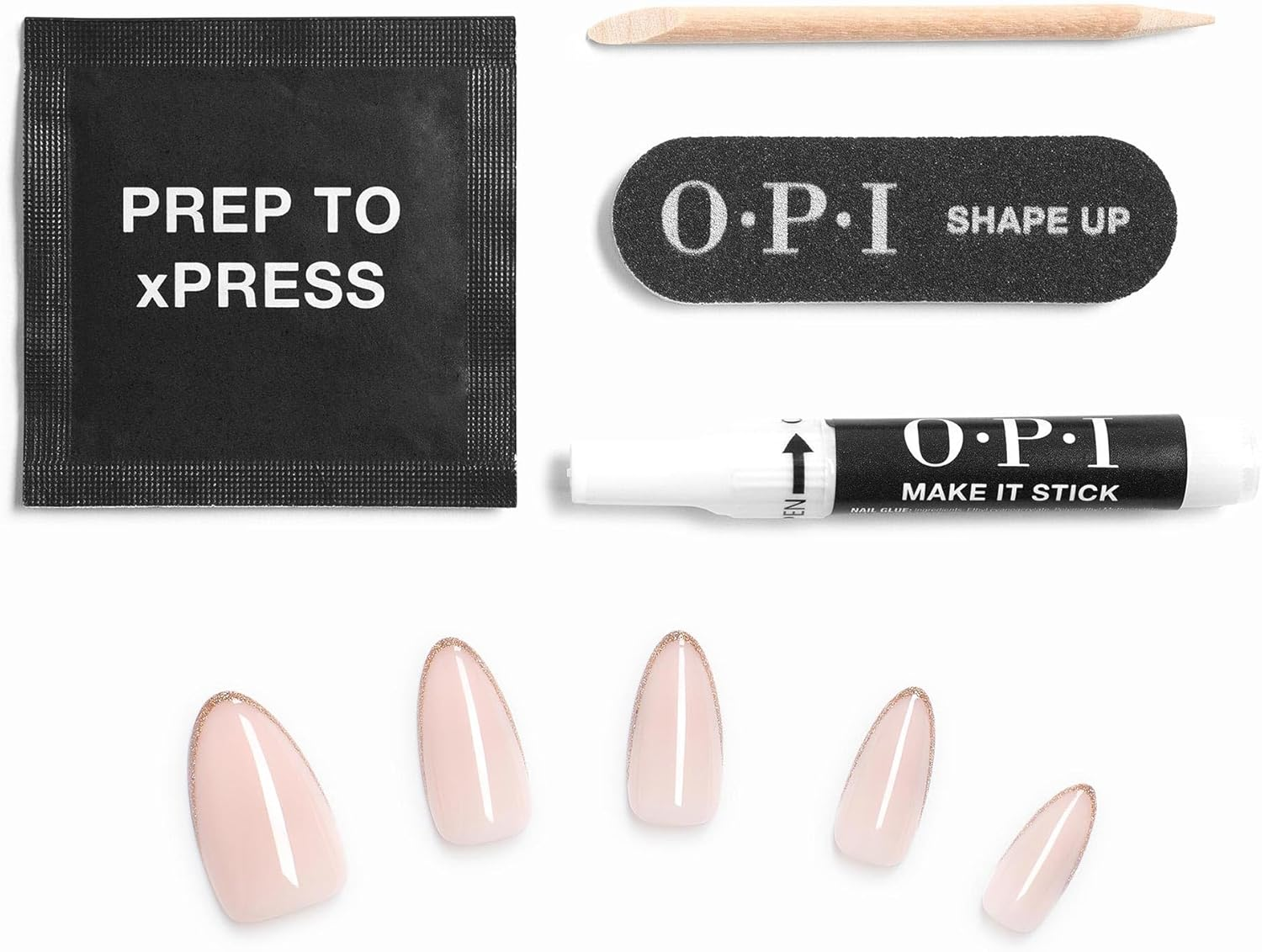 OPI Xpress/On Press on Nails, up to 14 Days of Wear, Gel-Like Salon Manicure, Reusable, Vegan, Sustainable Packaging, with Nail Glue, a Sliver of Paradise