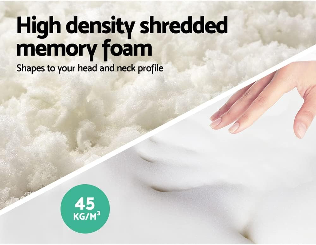 Giselle Pillow Set of 2 Shredded Memory Foam Cooling Bed Pillows for Sleeping Hotel Cushion Adjustable Loft Standard Size, Washable Cover, Back Stomach Side Sleeper 70 X 40 19Cm