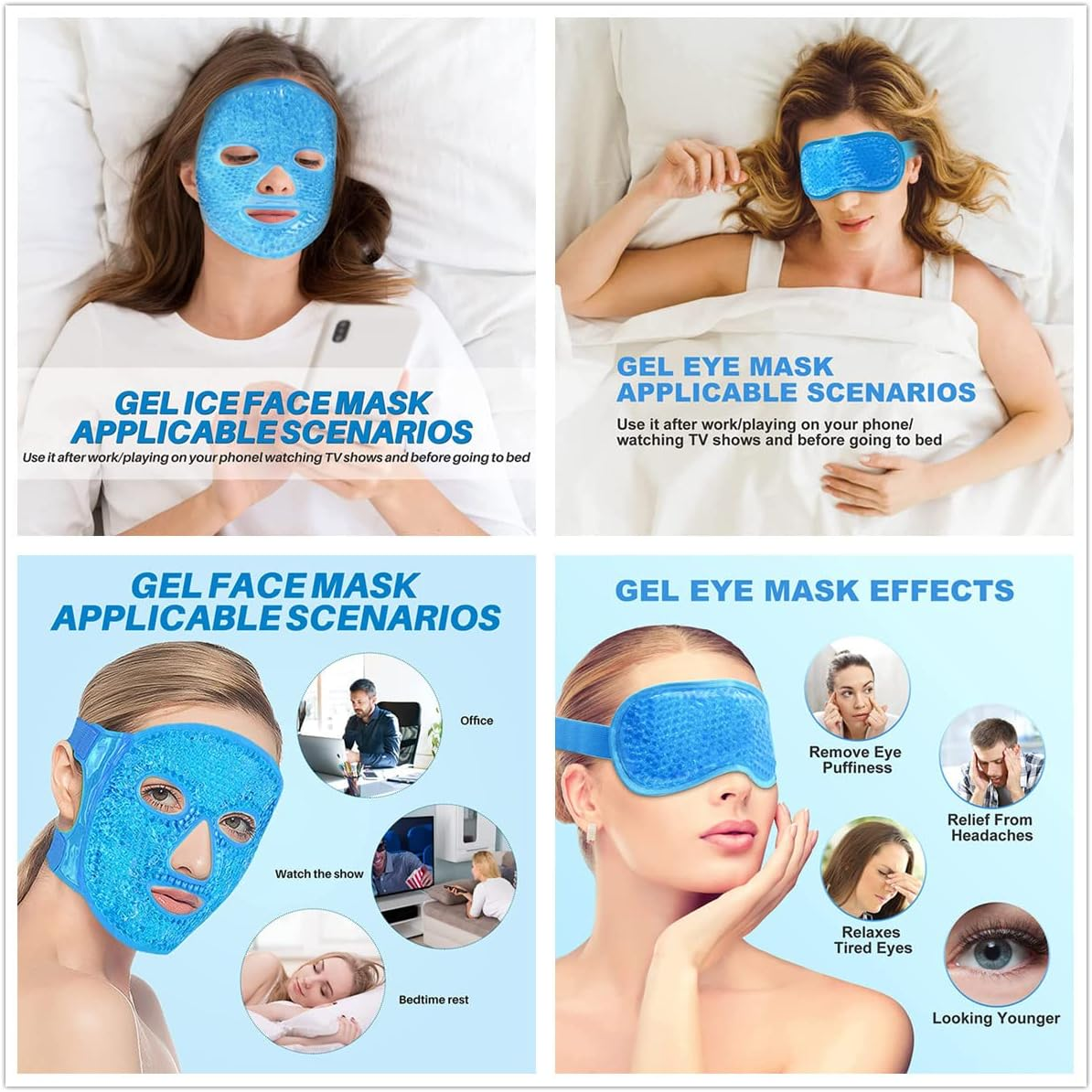 2Pack Gel Beads Face & Eye Masks Kit Hot/Cold Mask Cooling Ice/Heat Facial Eye Pack Therapy image number 4