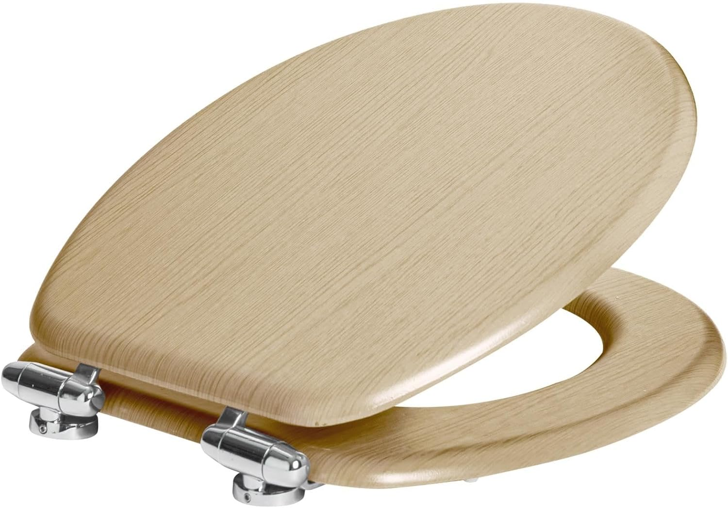 Harbour Housewares Soft Close Toilet Seat - Light Oak - Pack of 1 - Oval-Shaped Wooden Toilet Seat Antibacterial Loo Seat with Universal Chrome Hinges, Fixings & Fittings image number 5