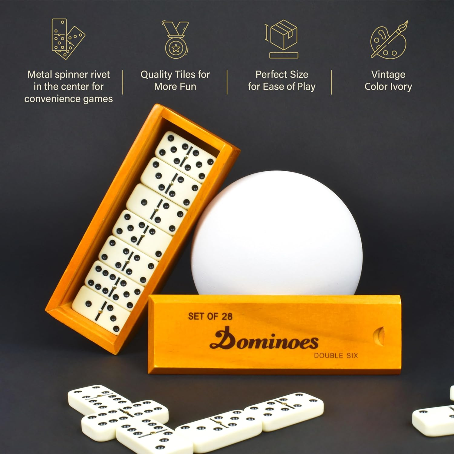 Dominos Set for Adults &ndash; Dominoes - Classic Board Games - Juegos De Mesa - Double 6 Dominoes for Family Games for Kids and Adults - Double Six Standard Dominos Set 28 Tiles with Brown Wood Case image number 2