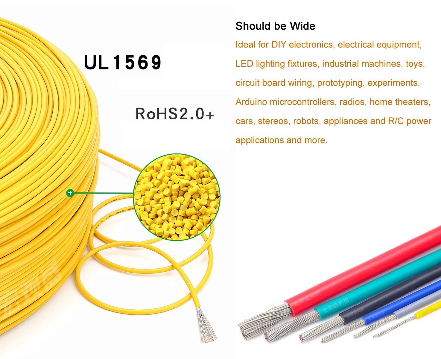 14AWG Electronic Wire UL1569 Electrical Equipment Wiring Kit Solid Copper Tinned Copper Stranded Connector Wire DIY Electronics High Temperature Resistant Wire, Tools Included <9.84Feet X 6Colors> image number 1