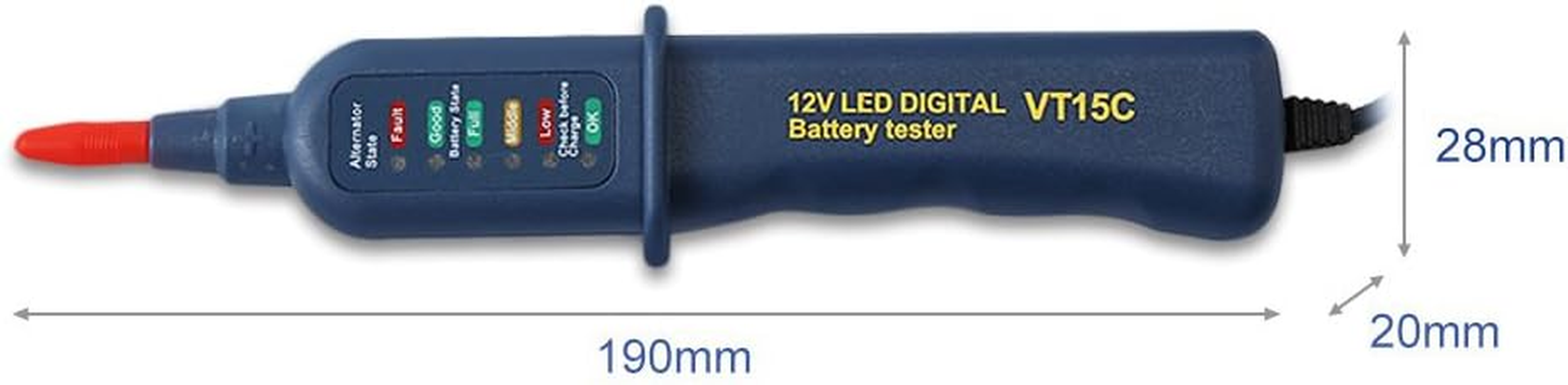 NUZAMAS Car 12V Battery Tester Alternator Testing Multi Functions Test Battery Condition and Charging with LED Indicator and Alligator Clips image number 4