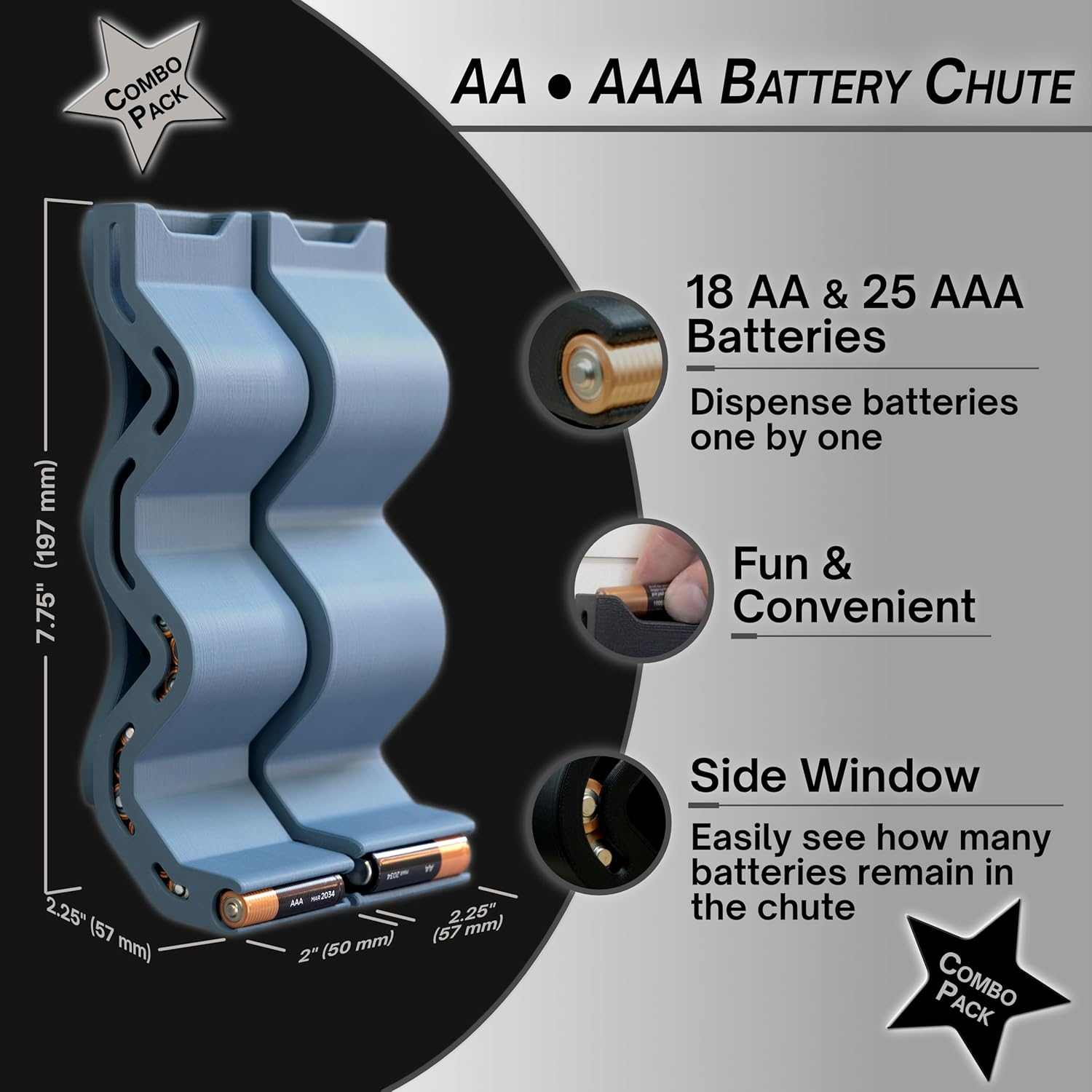 Protect Your Power - AA & AAA Battery Chute Combo, Wall Mount Battery Organizer/Battery Dispenser - Blue (Combo Pack) image number 2